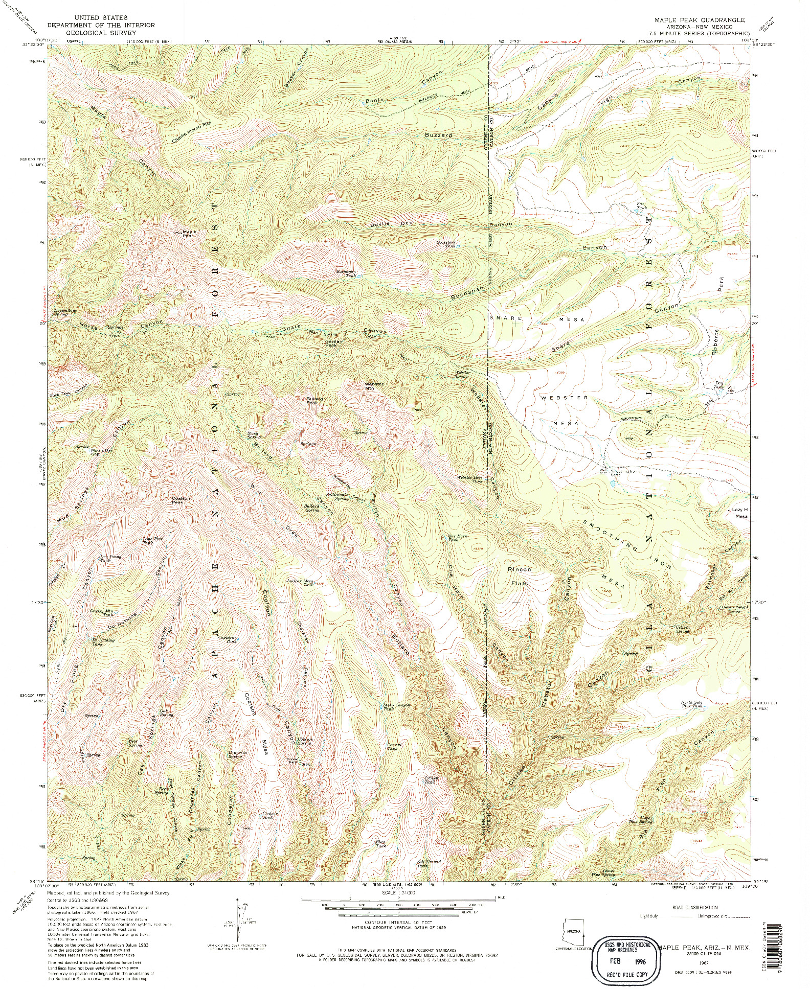 USGS 1:24000-SCALE QUADRANGLE FOR MAPLE PEAK, AZ 1967