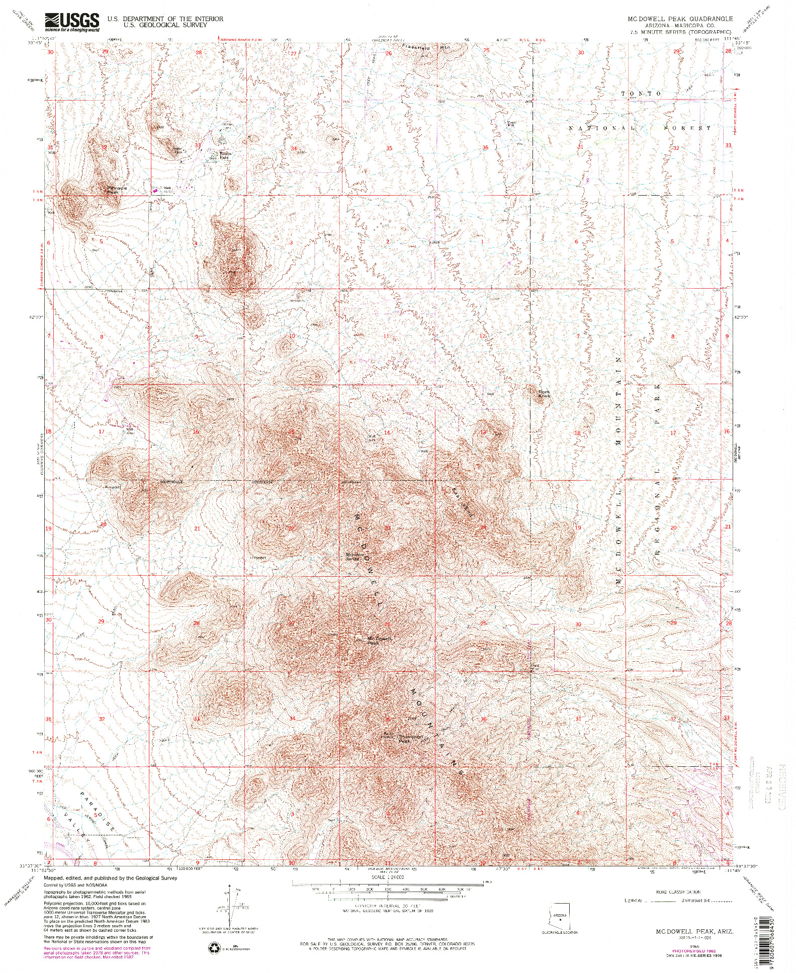 USGS 1:24000-SCALE QUADRANGLE FOR MCDOWELL PEAK, AZ 1965