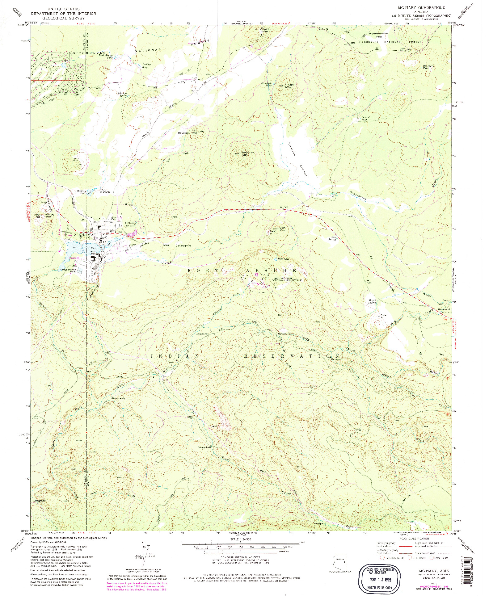 USGS 1:24000-SCALE QUADRANGLE FOR MCNARY, AZ 1977