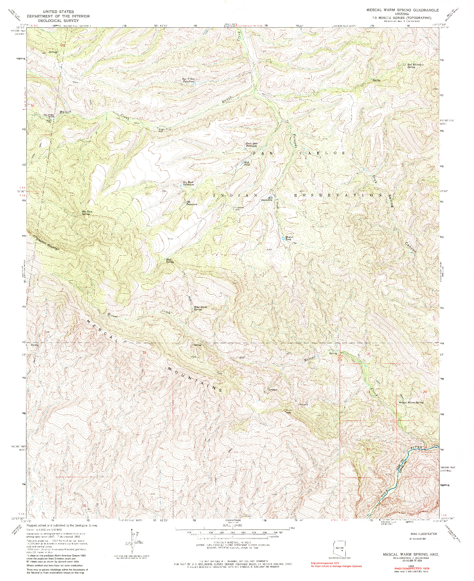 USGS 1:24000-SCALE QUADRANGLE FOR MESCAL WARM SPRING, AZ 1968