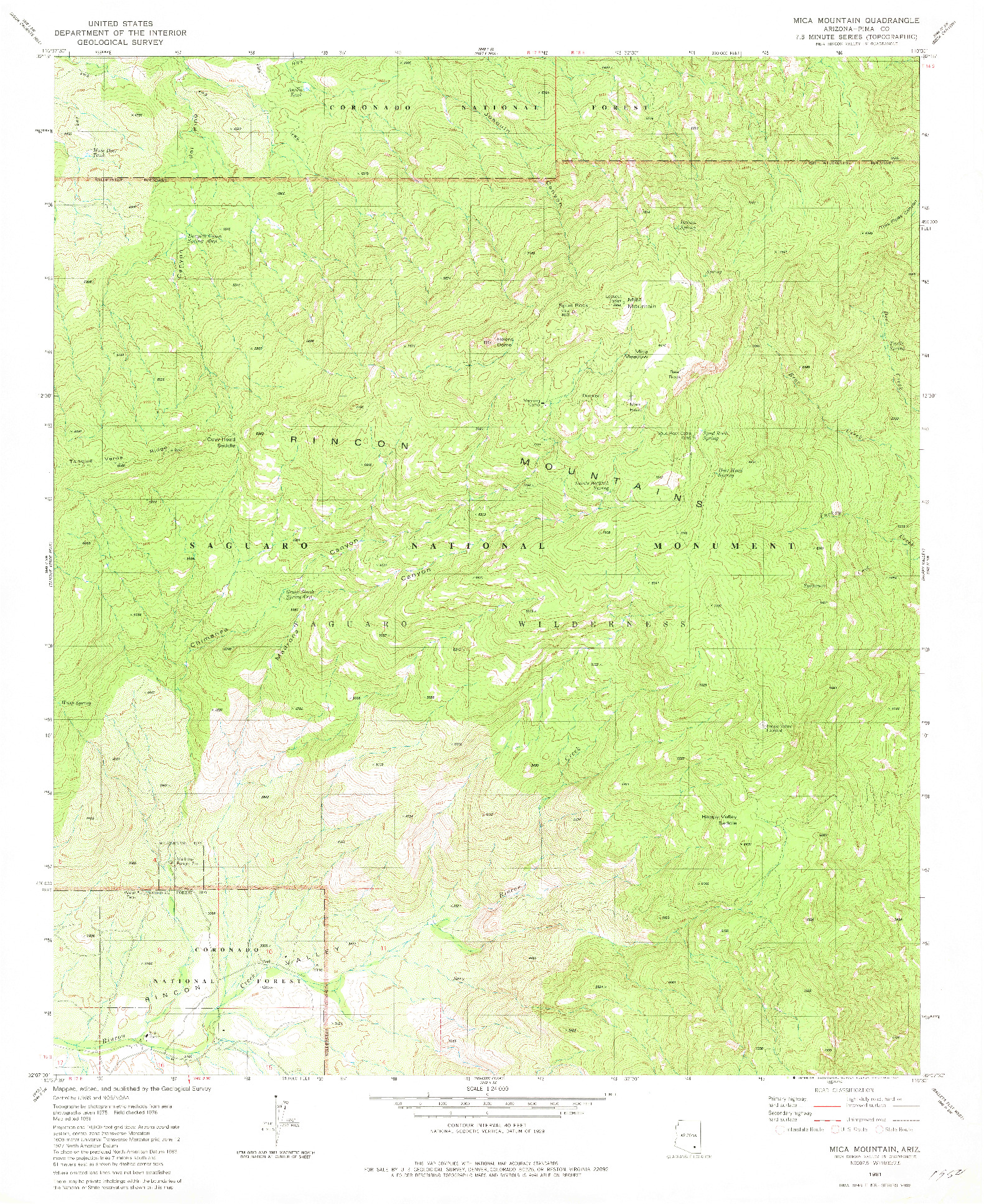 USGS 1:24000-SCALE QUADRANGLE FOR MICA MOUNTAIN, AZ 1981