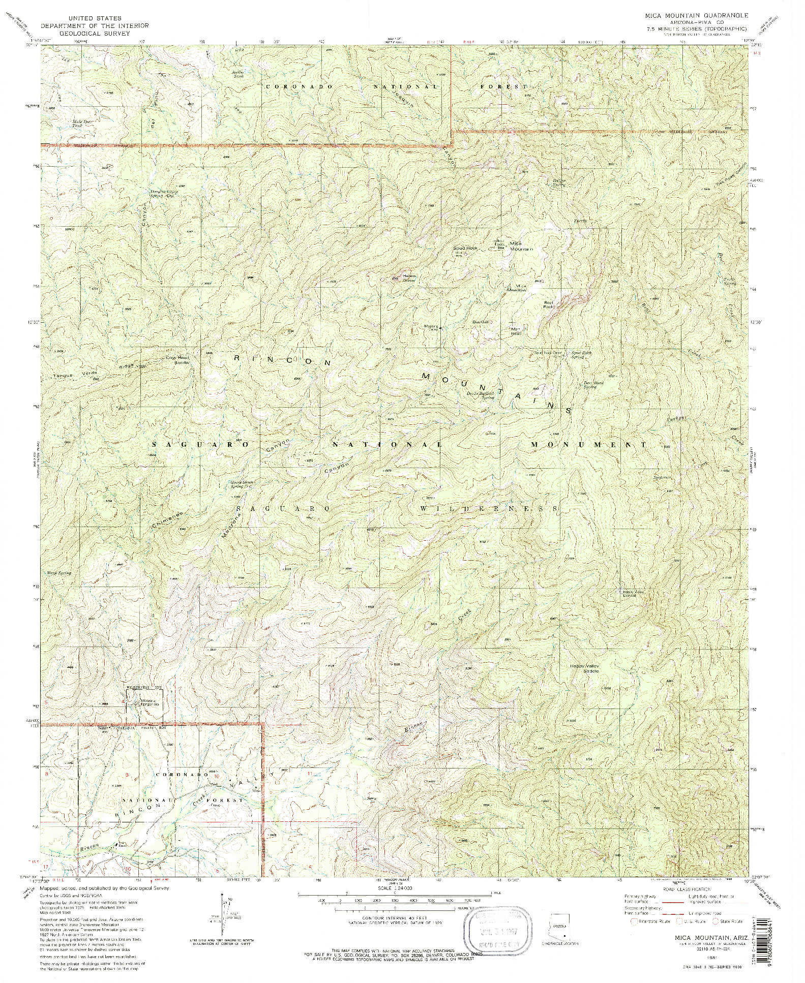 USGS 1:24000-SCALE QUADRANGLE FOR MICA MOUNTAIN, AZ 1981