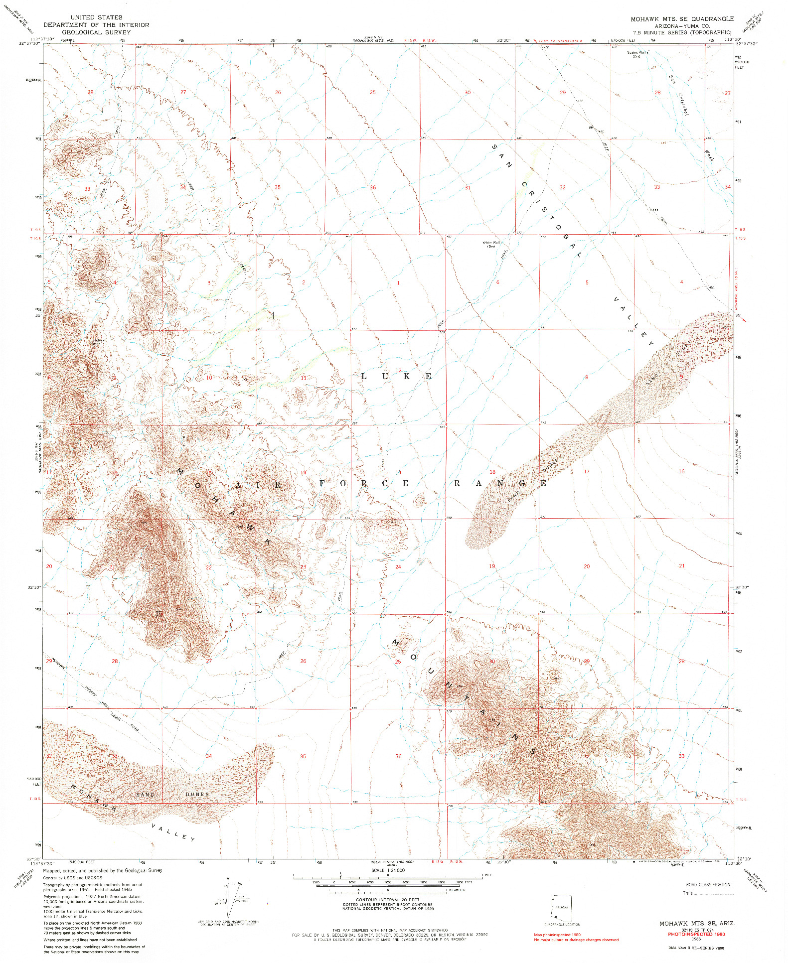USGS 1:24000-SCALE QUADRANGLE FOR MOHAWK MTS SE, AZ 1965