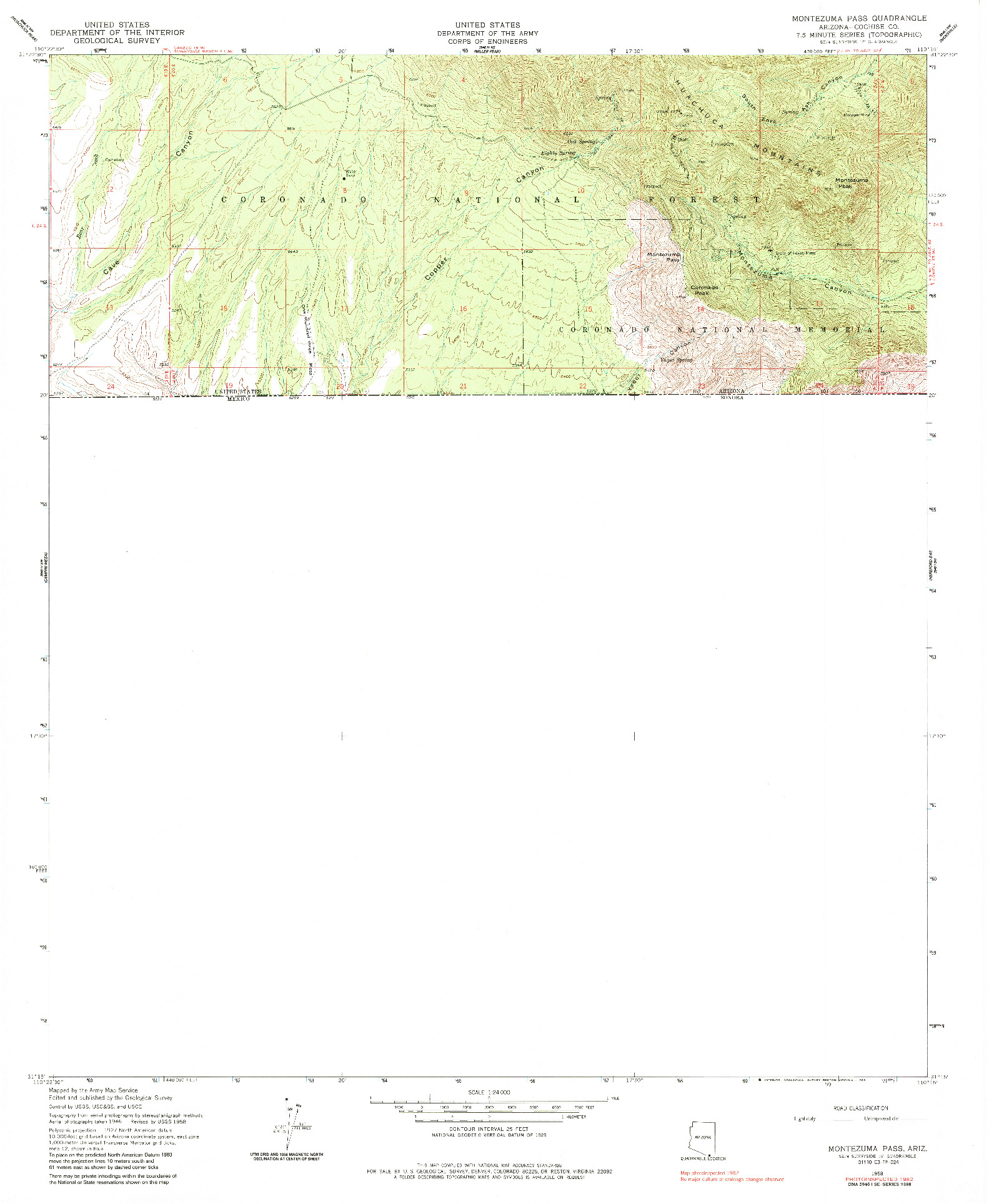 USGS 1:24000-SCALE QUADRANGLE FOR MONTEZUMA PASS, AZ 1958