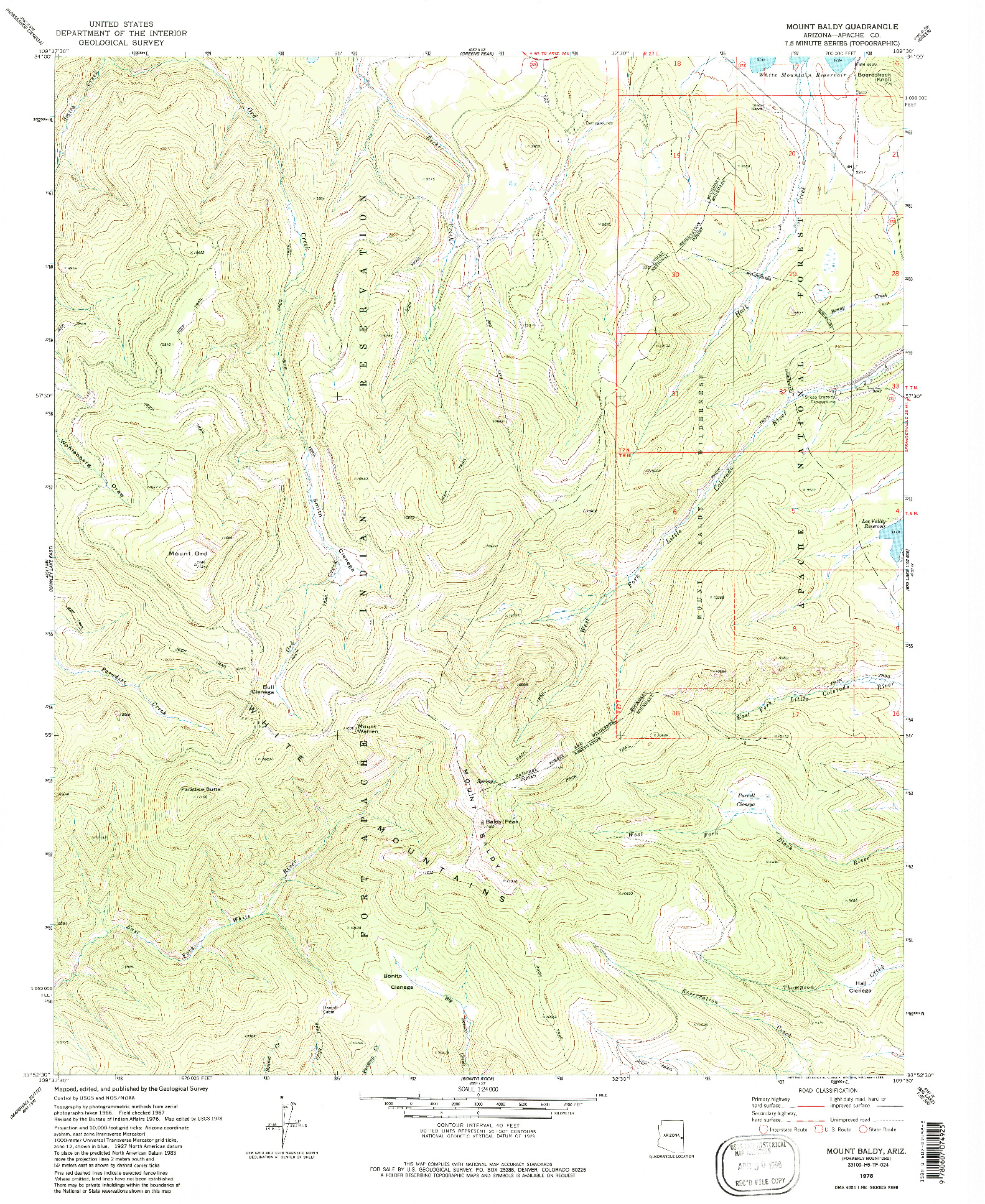 USGS 1:24000-SCALE QUADRANGLE FOR MOUNT BALDY, AZ 1978