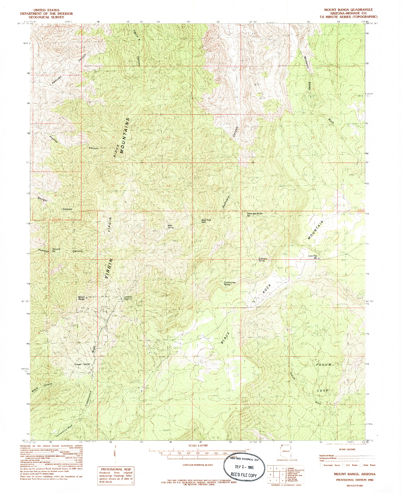USGS 1:24000-SCALE QUADRANGLE FOR MOUNT BANGS, AZ 1985