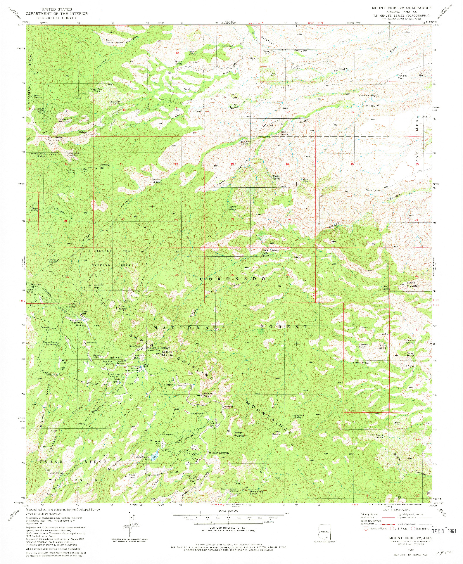 USGS 1:24000-SCALE QUADRANGLE FOR MOUNT BIGELOW, AZ 1981