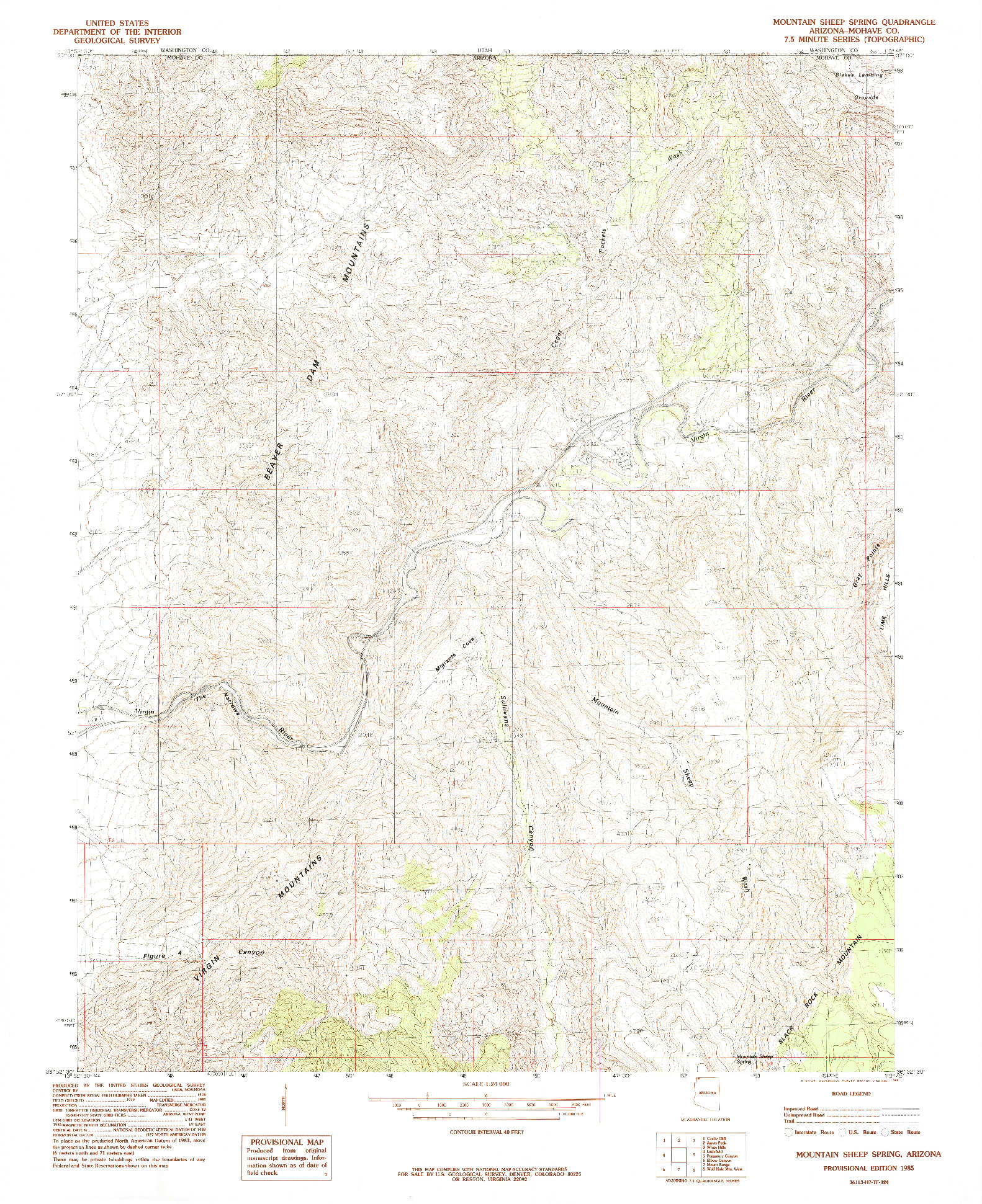 USGS 1:24000-SCALE QUADRANGLE FOR MOUNTAIN SHEEP SPRING, AZ 1985