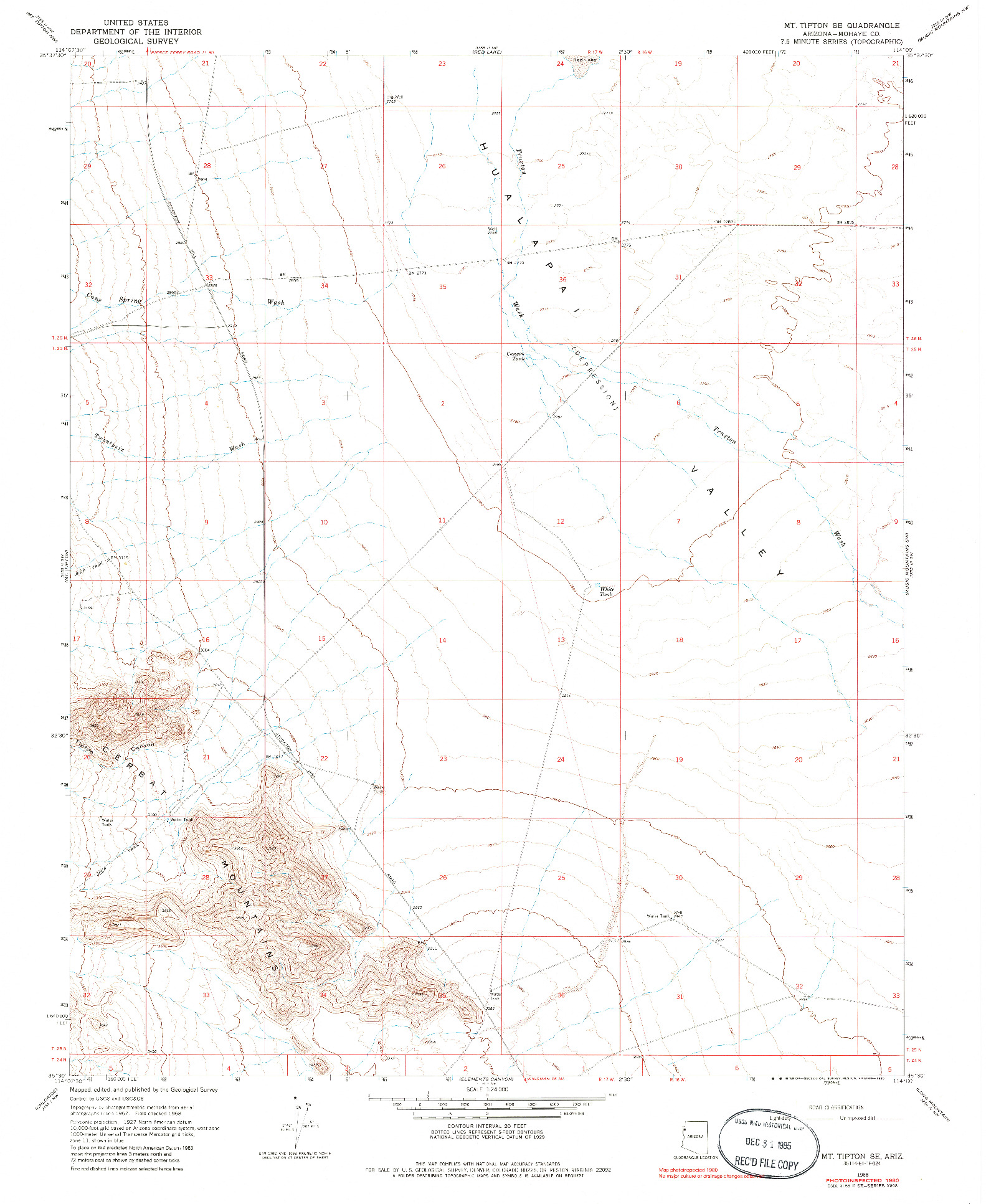 USGS 1:24000-SCALE QUADRANGLE FOR MT. TIPTON SE, AZ 1968