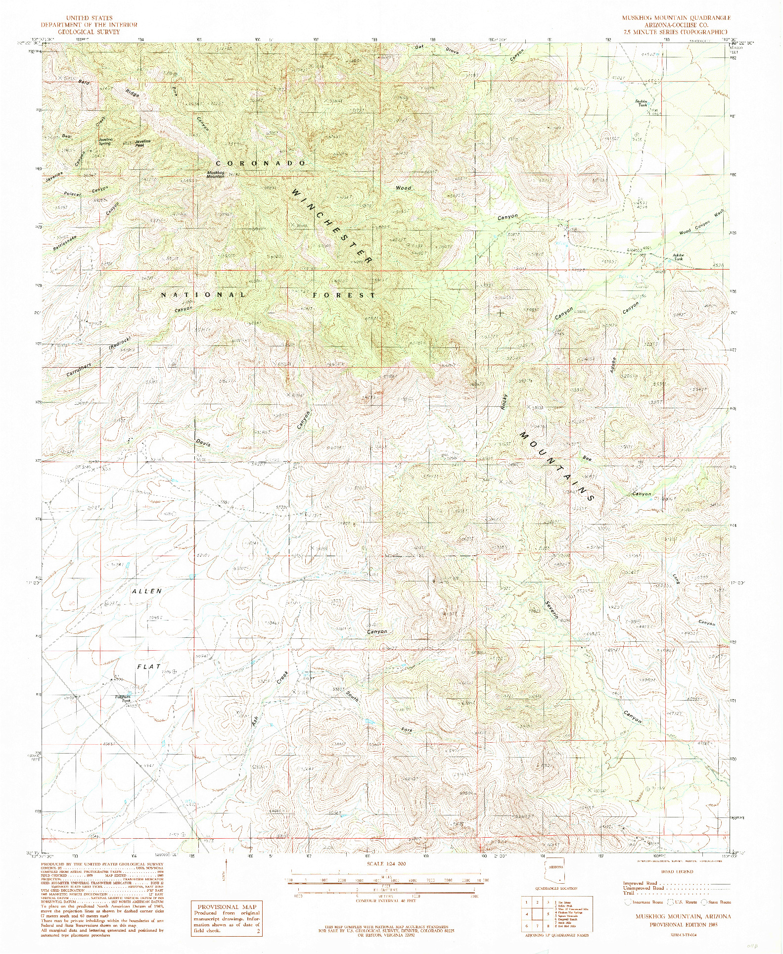 USGS 1:24000-SCALE QUADRANGLE FOR MUSKHOG MOUNTAIN, AZ 1985