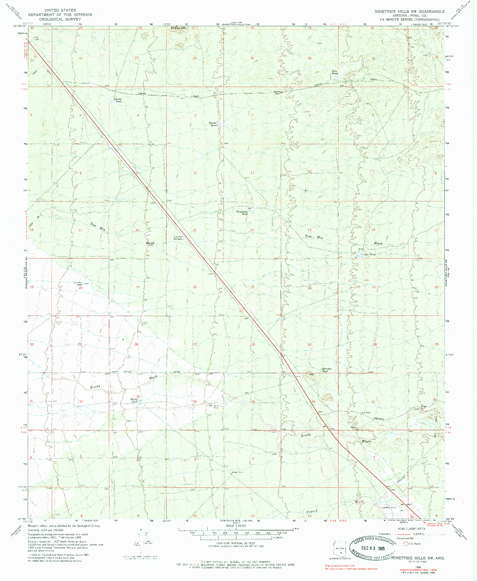 USGS 1:24000-SCALE QUADRANGLE FOR NINETYSIX HILLS SW, AZ 1966