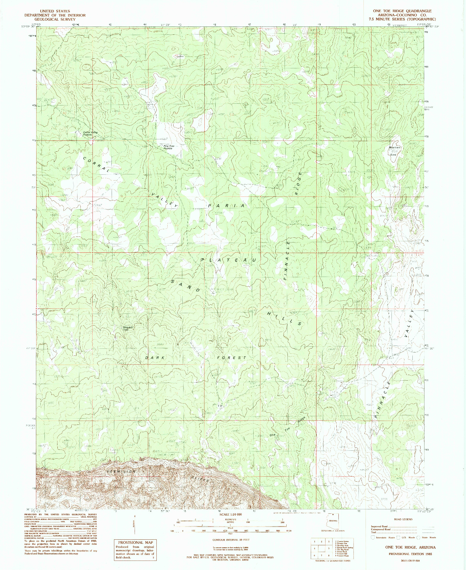 USGS 1:24000-SCALE QUADRANGLE FOR ONE TOE RIDGE, AZ 1985