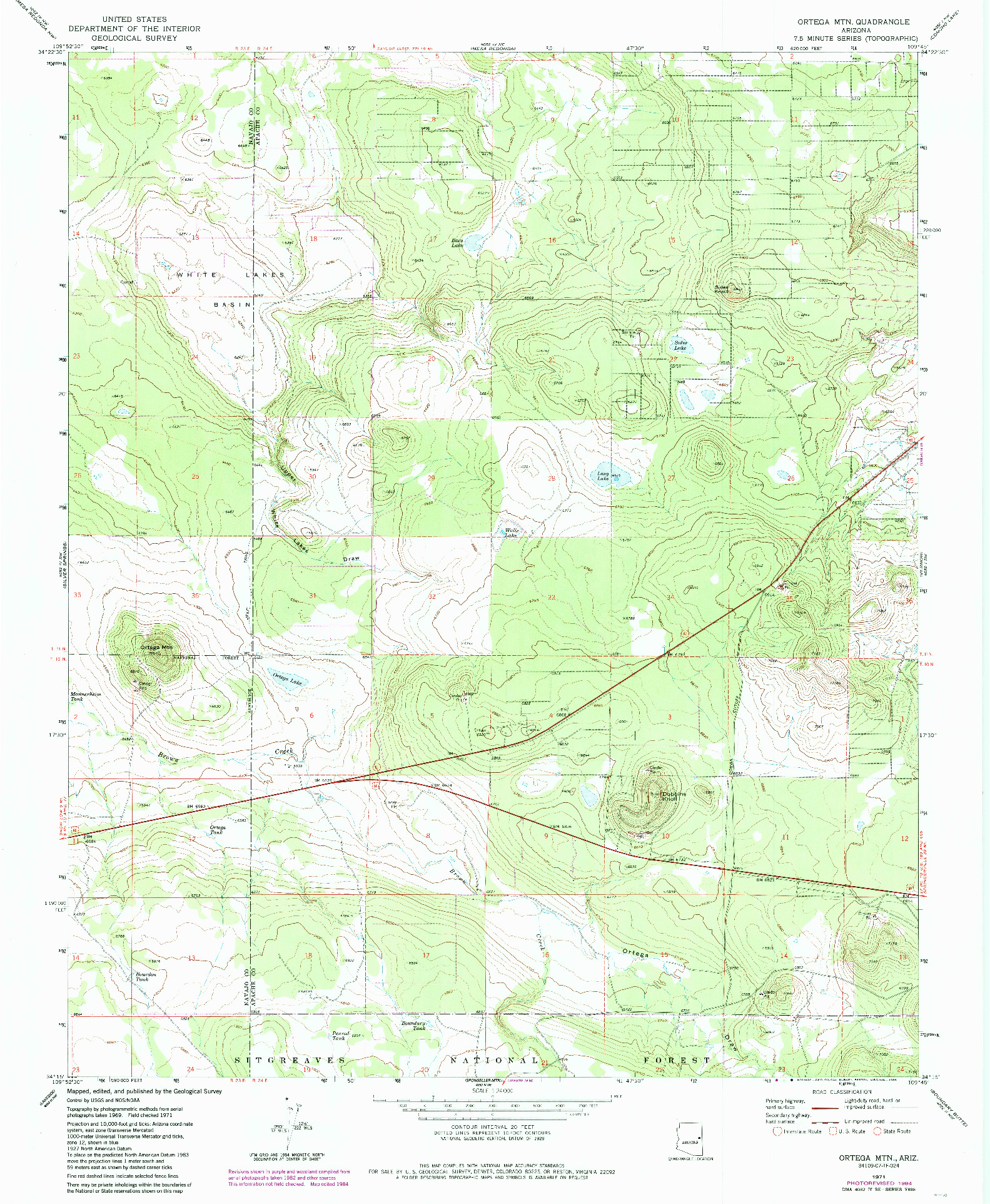 USGS 1:24000-SCALE QUADRANGLE FOR ORTEGA MOUNTAIN, AZ 1971