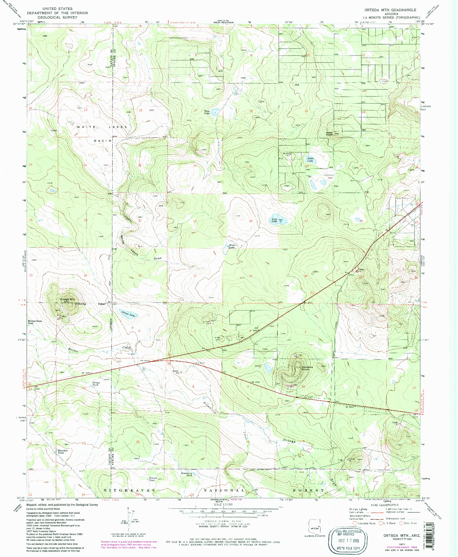 USGS 1:24000-SCALE QUADRANGLE FOR ORTEGA MOUNTAIN, AZ 1971