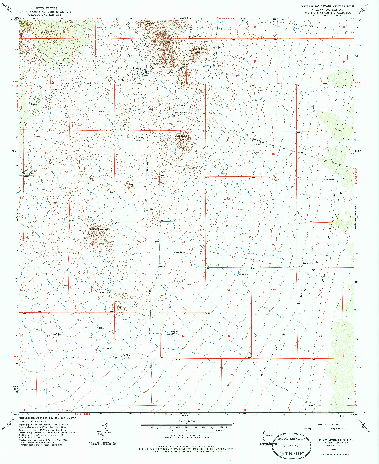 USGS 1:24000-SCALE QUADRANGLE FOR OUTLAW MOUNTAIN, AZ 1958