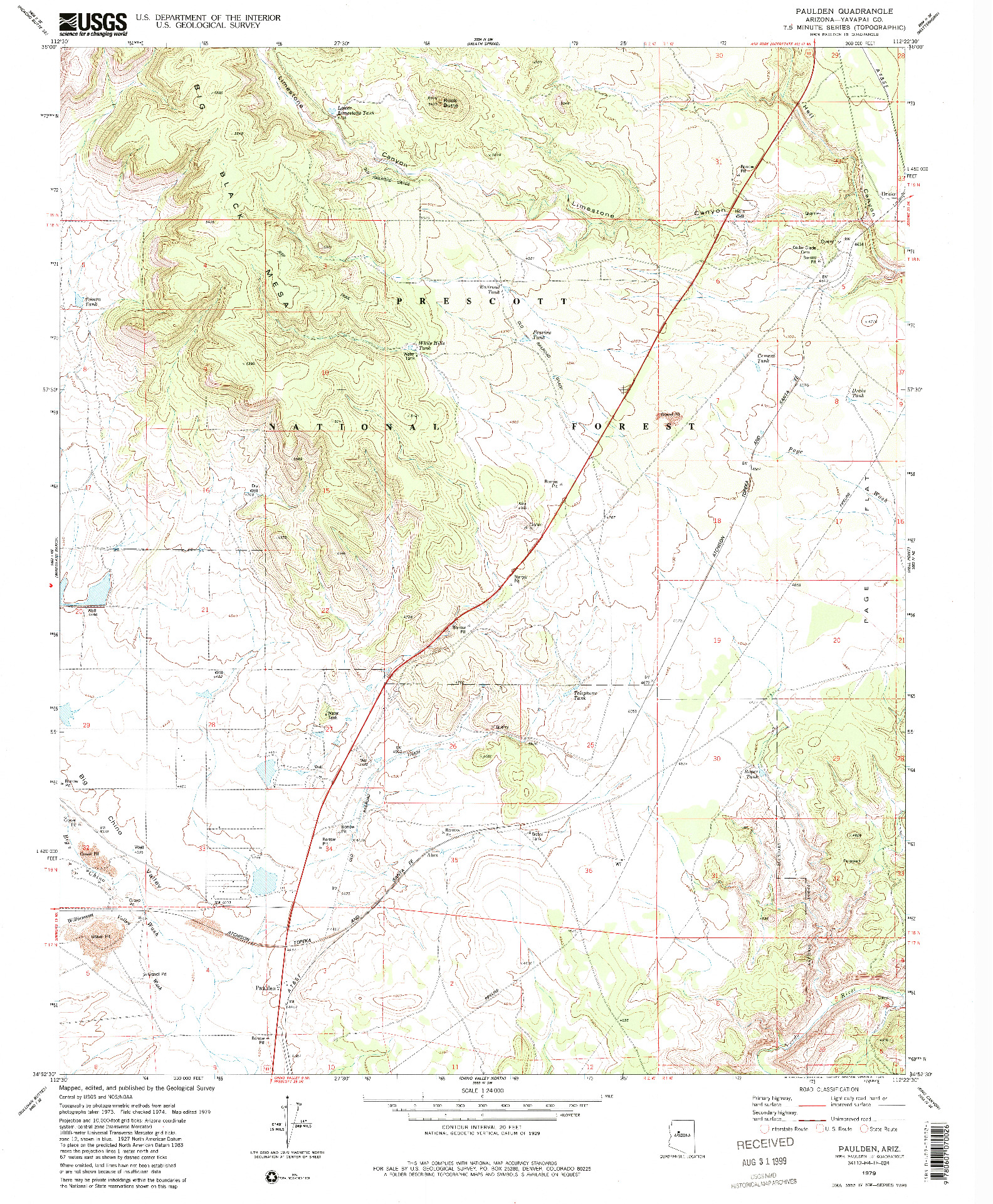 USGS 1:24000-SCALE QUADRANGLE FOR PAULDEN, AZ 1979