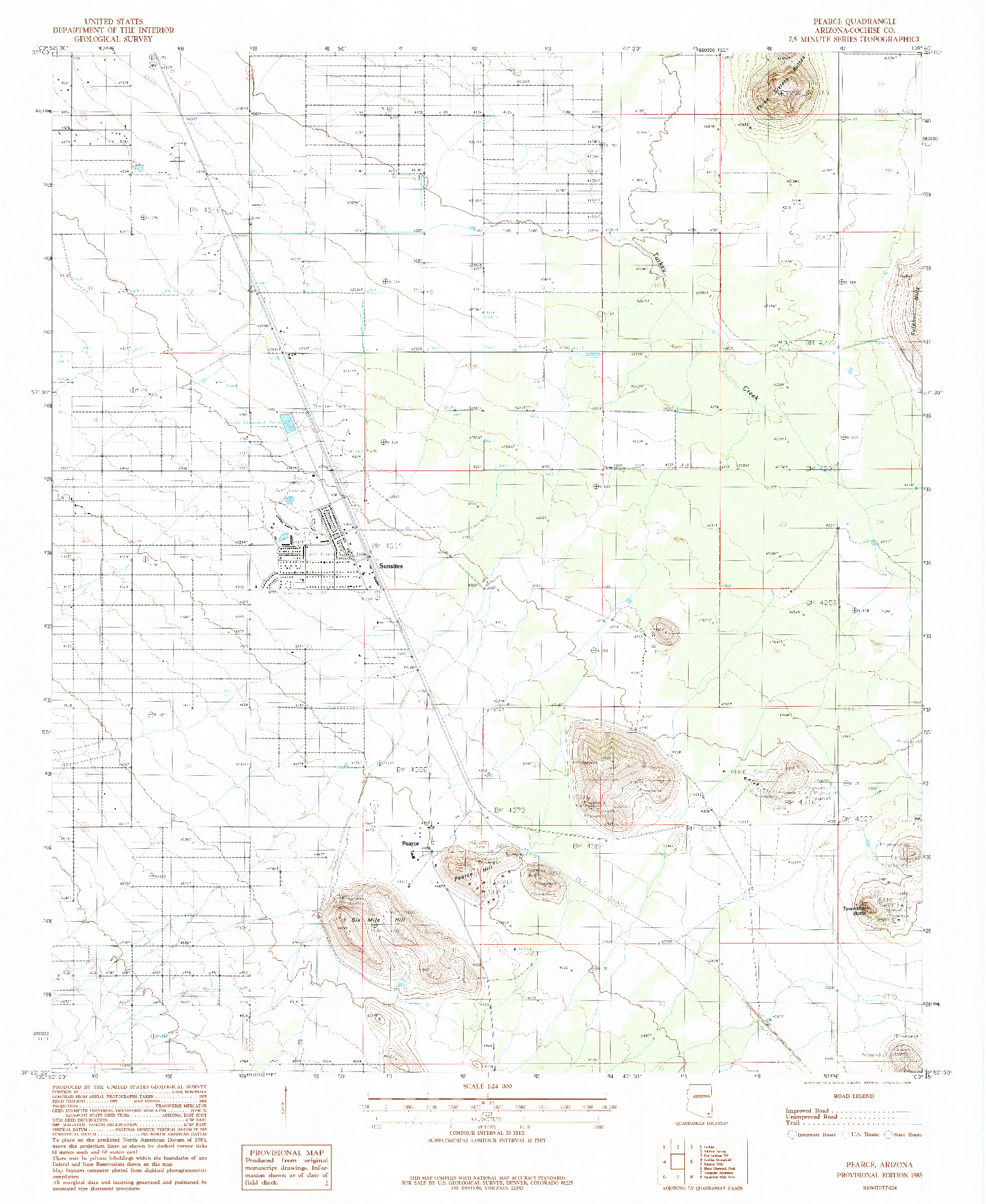 USGS 1:24000-SCALE QUADRANGLE FOR PEARCE, AZ 1985