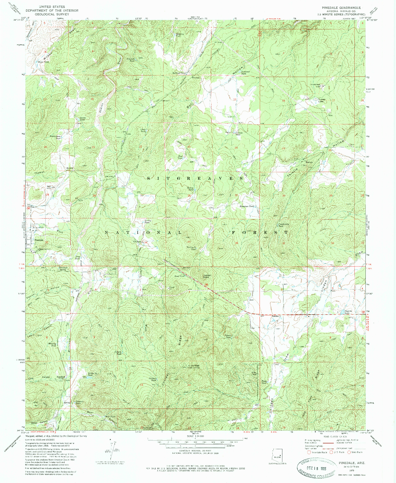 USGS 1:24000-SCALE QUADRANGLE FOR PINEDALE, AZ 1970