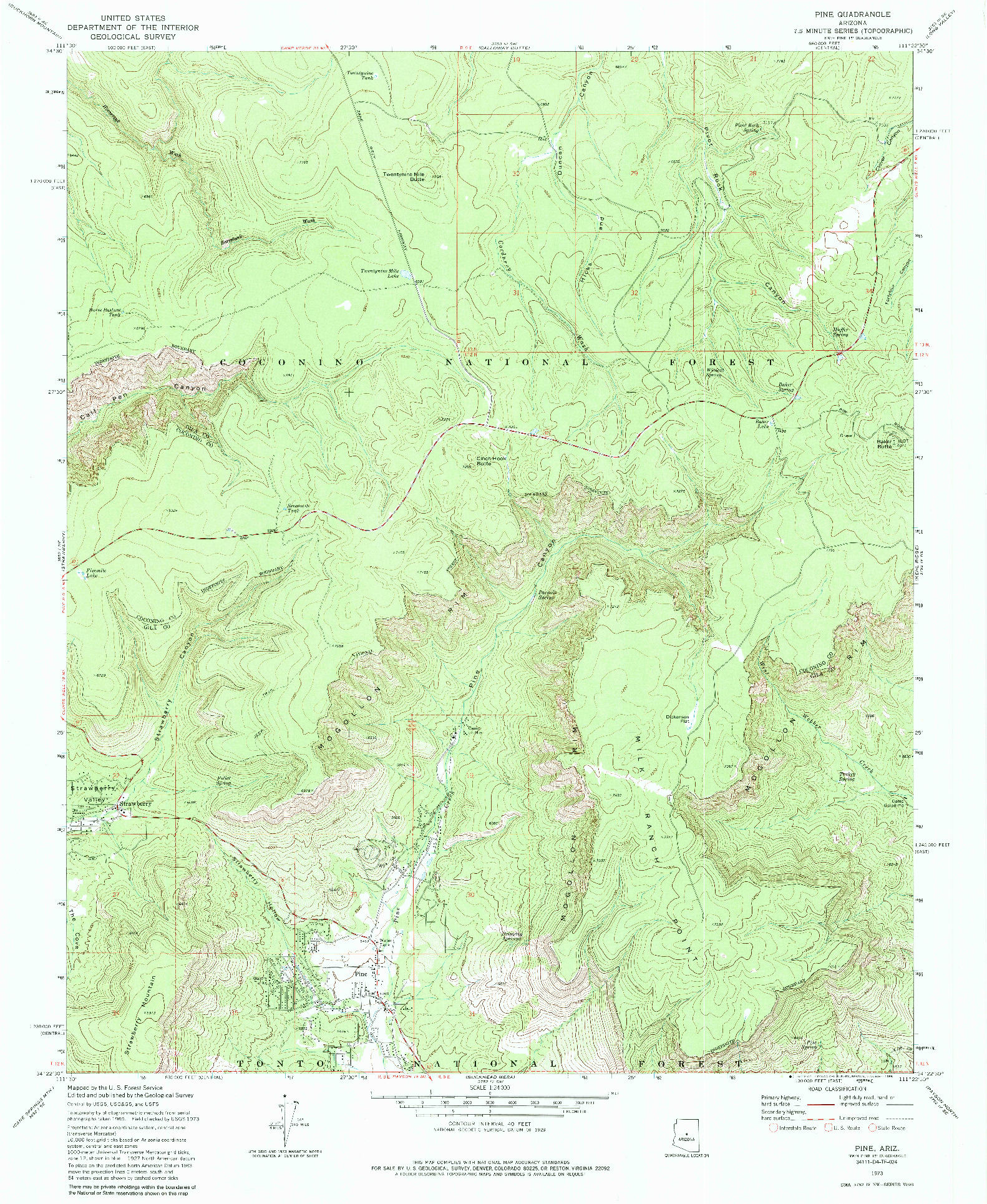 USGS 1:24000-SCALE QUADRANGLE FOR PINE, AZ 1973