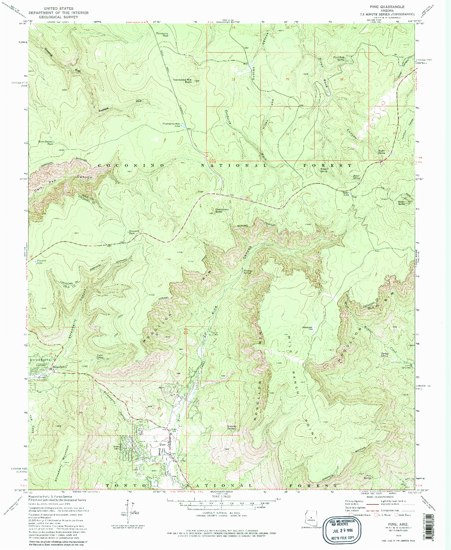 USGS 1:24000-SCALE QUADRANGLE FOR PINE, AZ 1973