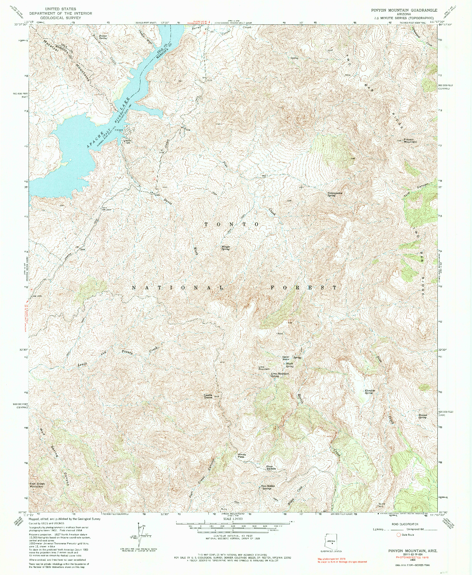USGS 1:24000-SCALE QUADRANGLE FOR PINYON MOUNTAIN, AZ 1964