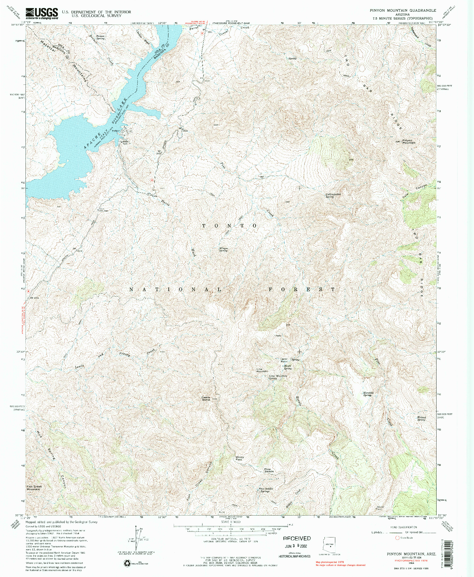 USGS 1:24000-SCALE QUADRANGLE FOR PINYON MOUNTAIN, AZ 1964