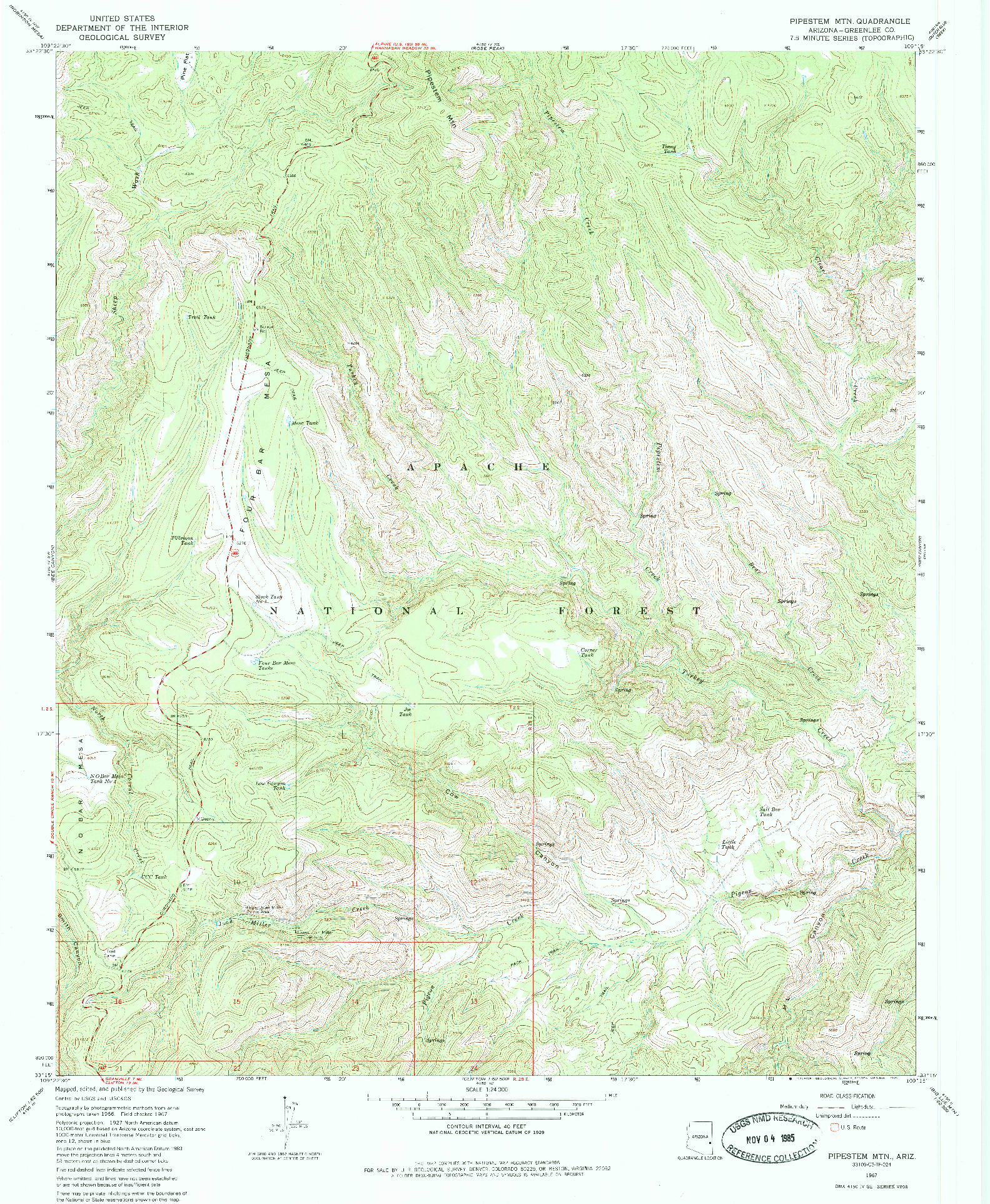 USGS 1:24000-SCALE QUADRANGLE FOR PIPESTEM MOUNTAIN, AZ 1967