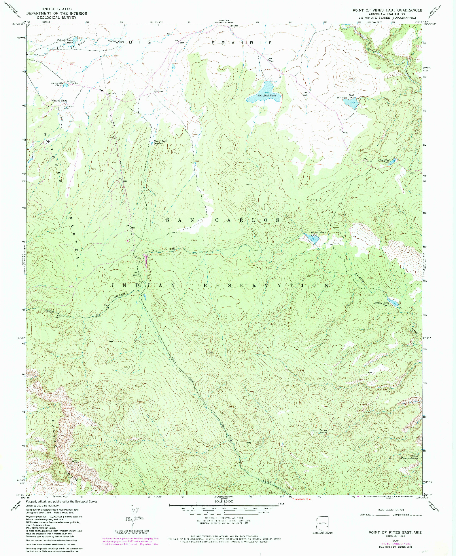 USGS 1:24000-SCALE QUADRANGLE FOR POINT OF PINES EAST, AZ 1967