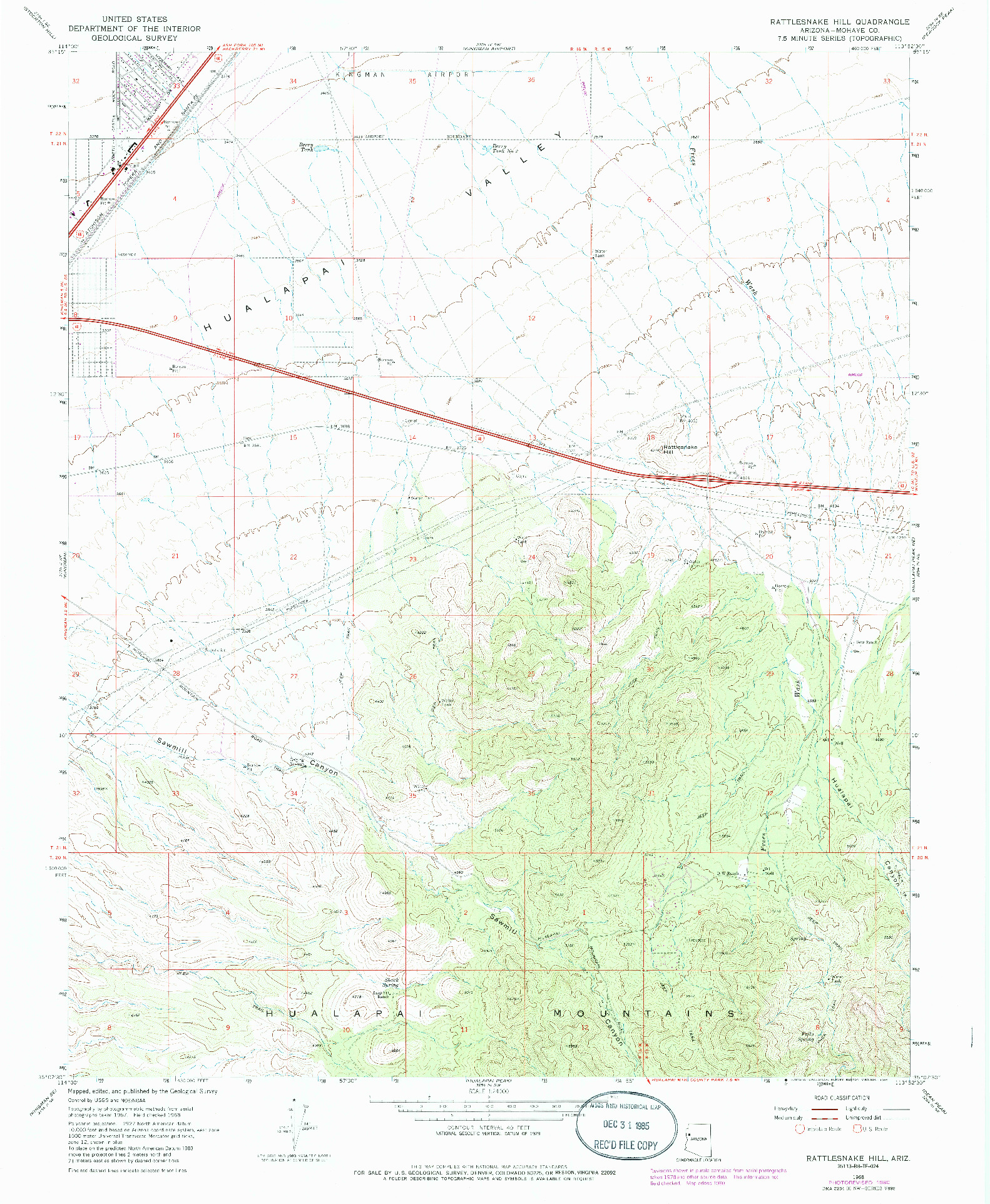 USGS 1:24000-SCALE QUADRANGLE FOR RATTLESNAKE HILL, AZ 1968