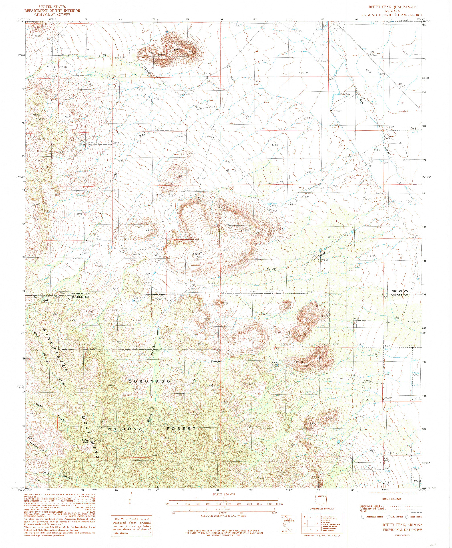 USGS 1:24000-SCALE QUADRANGLE FOR REILEY PEAK, AZ 1985