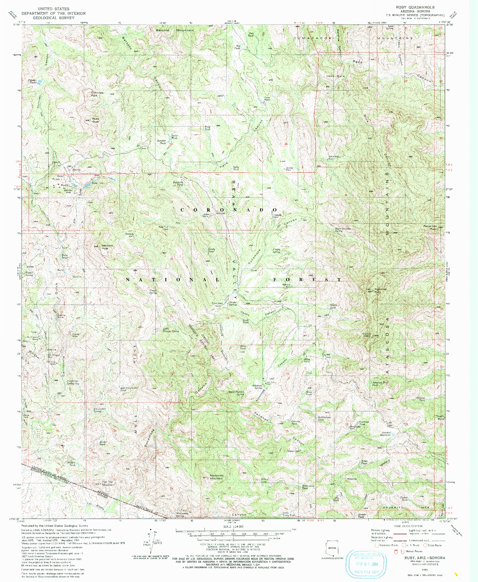 USGS 1:24000-SCALE QUADRANGLE FOR RUBY, AZ 1981