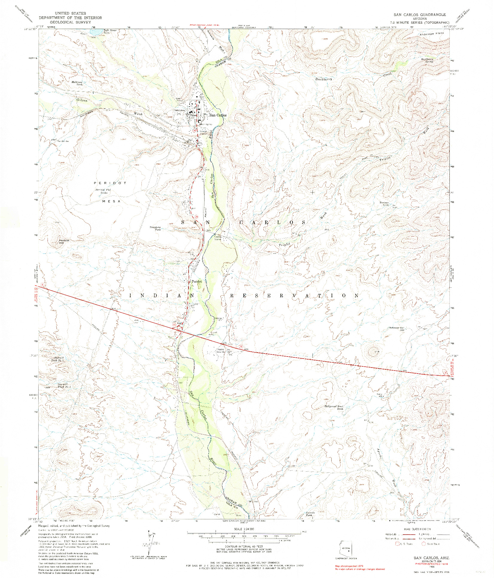 USGS 1:24000-SCALE QUADRANGLE FOR SAN CARLOS, AZ 1966