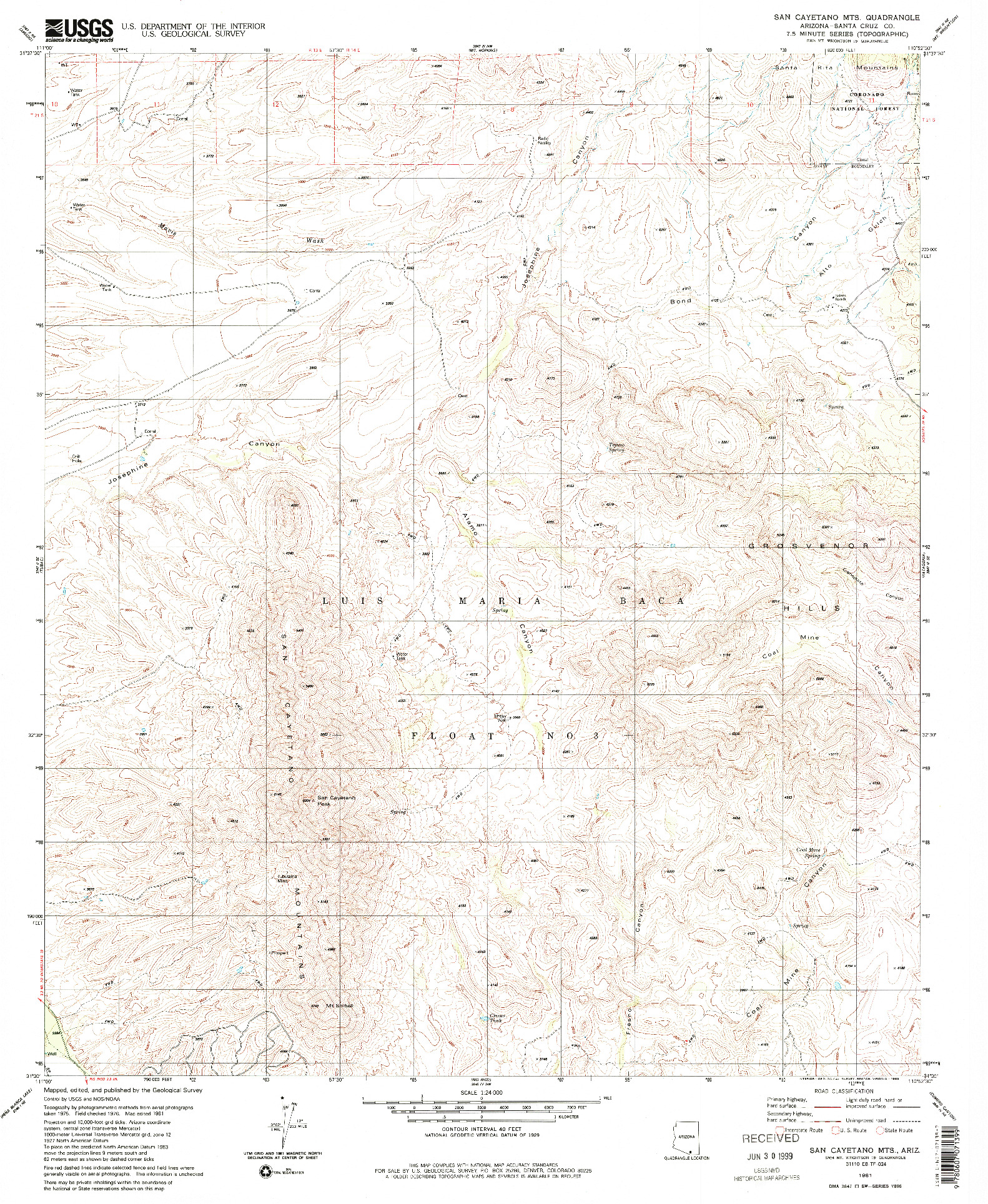 USGS 1:24000-SCALE QUADRANGLE FOR SAN CAYETANO MTS., AZ 1981