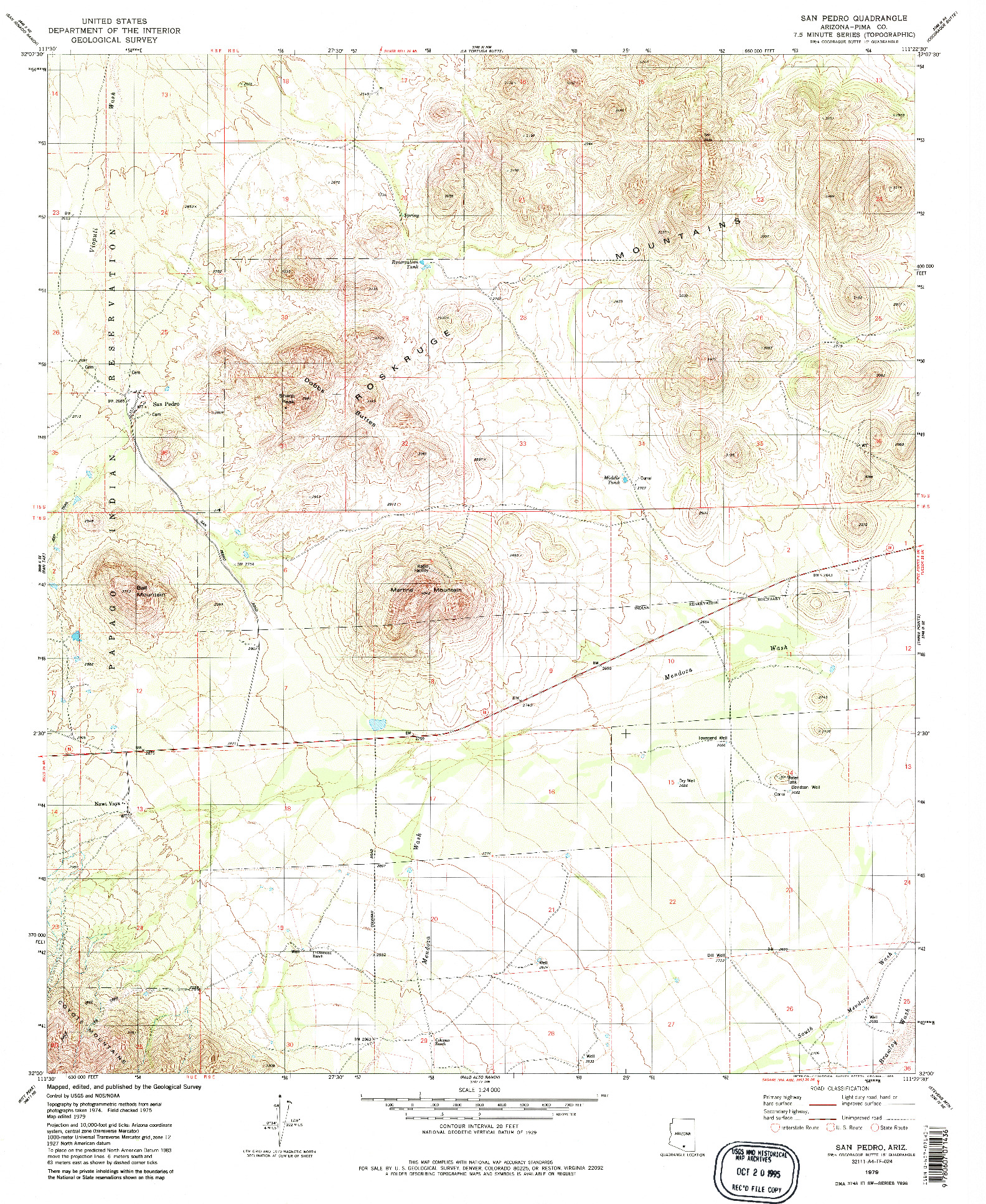 USGS 1:24000-SCALE QUADRANGLE FOR SAN PEDRO, AZ 1979