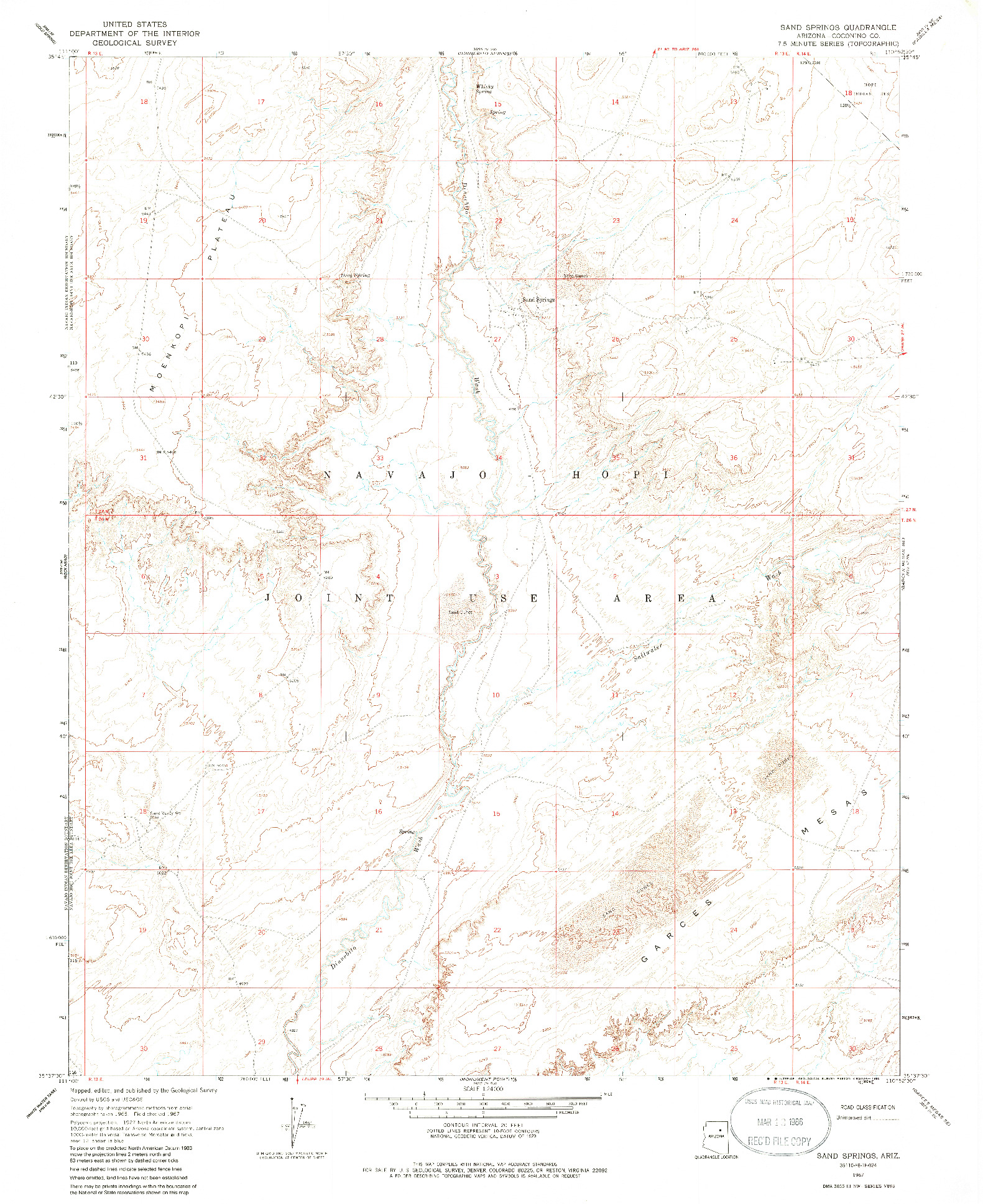 USGS 1:24000-SCALE QUADRANGLE FOR SAND SPRINGS, AZ 1967