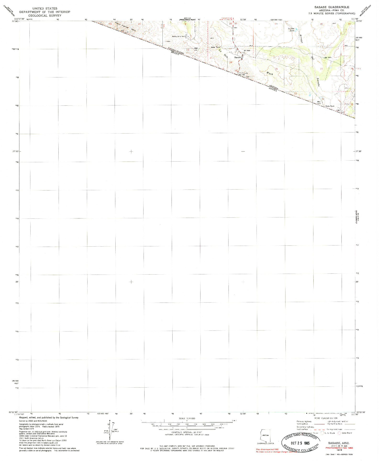 USGS 1:24000-SCALE QUADRANGLE FOR SASABE, AZ 1979