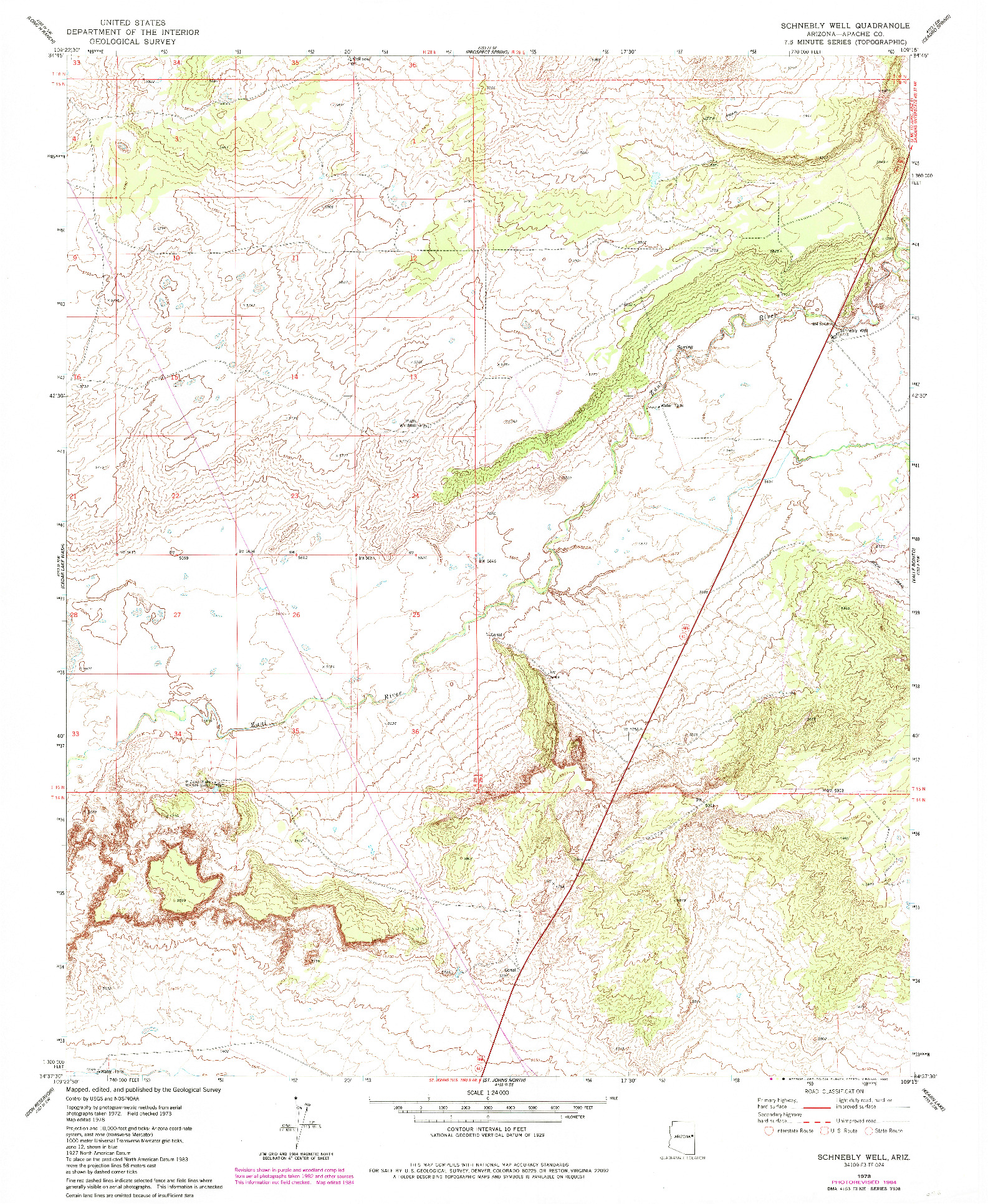 USGS 1:24000-SCALE QUADRANGLE FOR SCHNEBLY WELL, AZ 1978