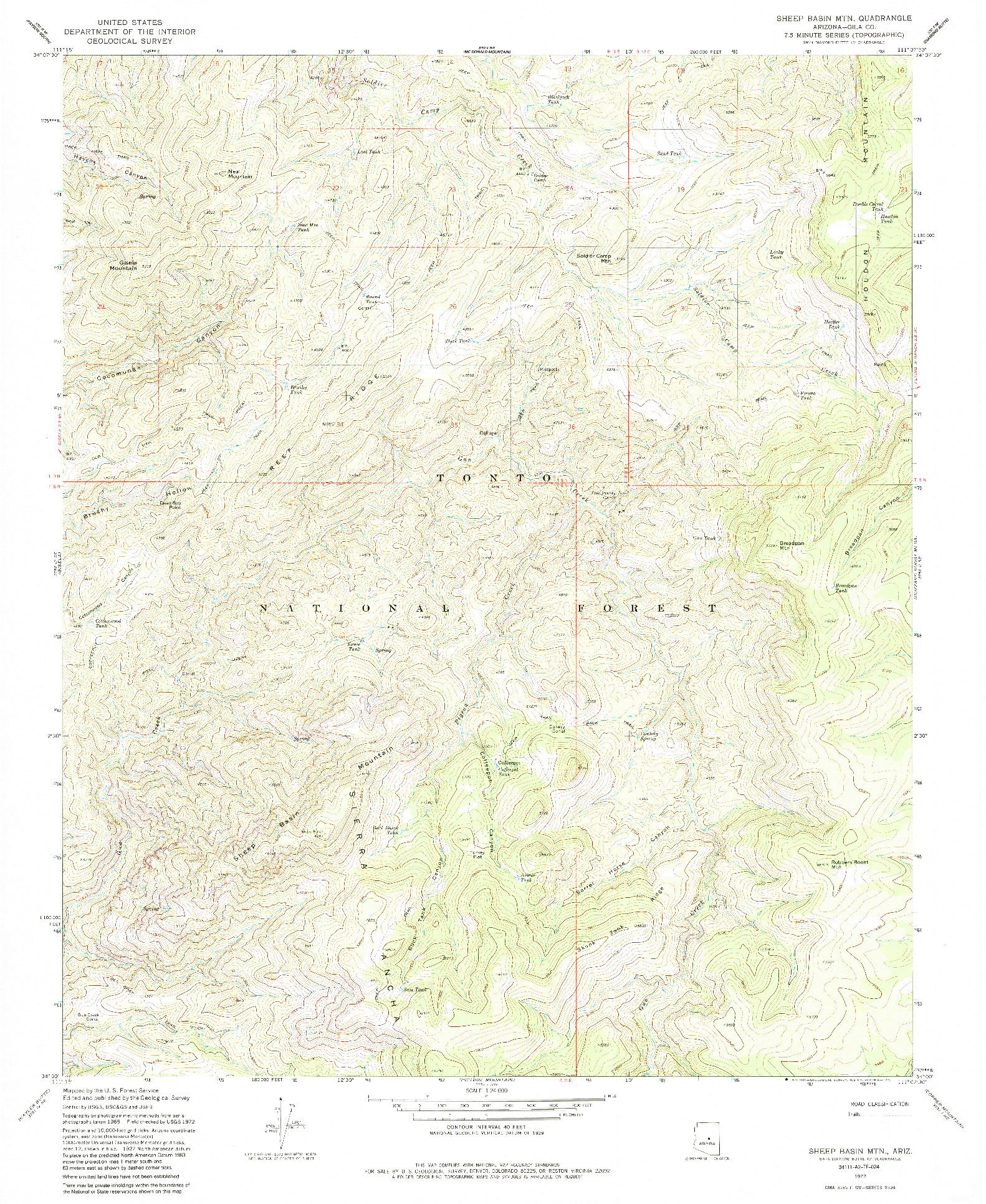 USGS 1:24000-SCALE QUADRANGLE FOR SHEEP BASIN MTN., AZ 1972