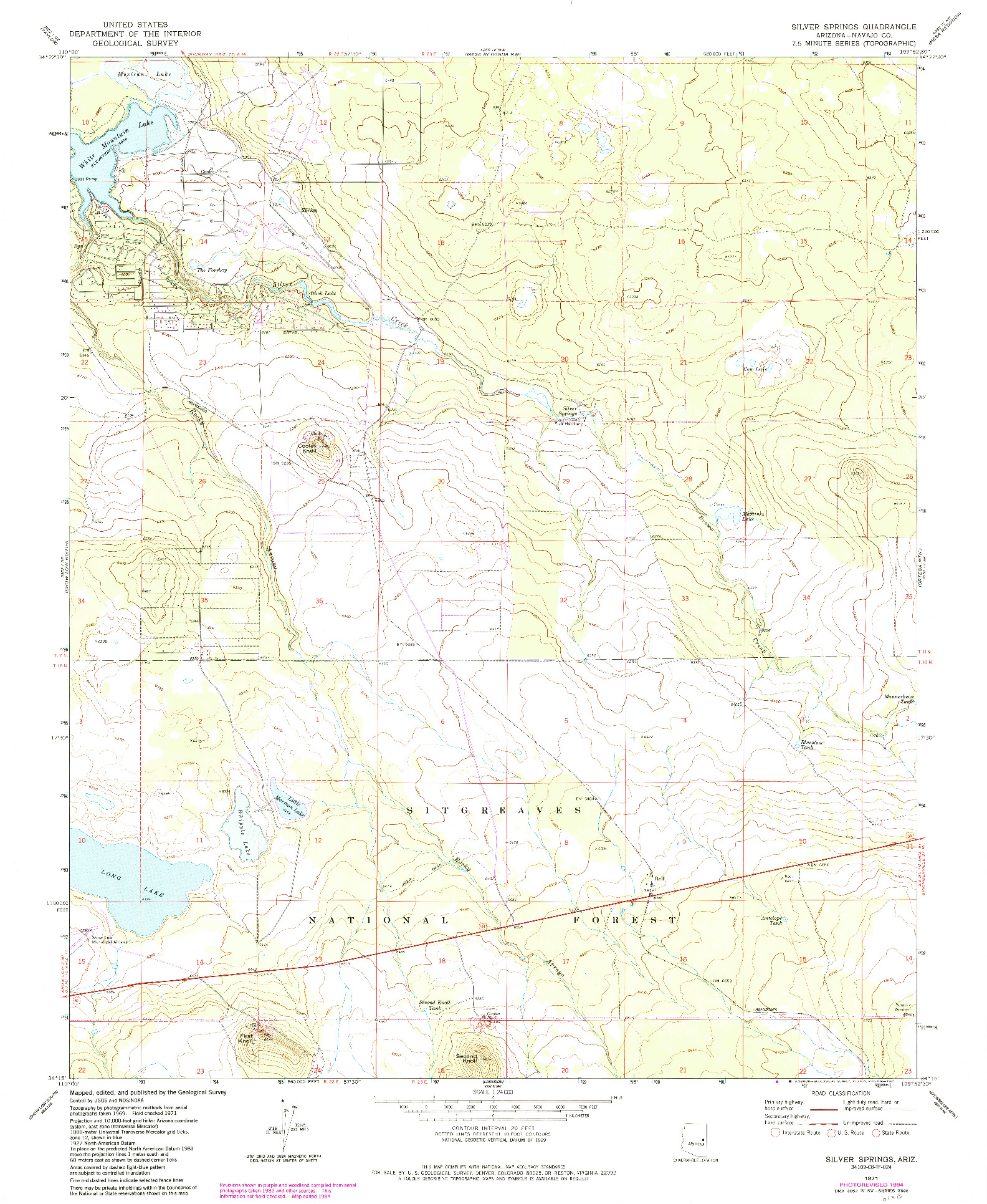 USGS 1:24000-SCALE QUADRANGLE FOR SILVER SPRINGS, AZ 1971