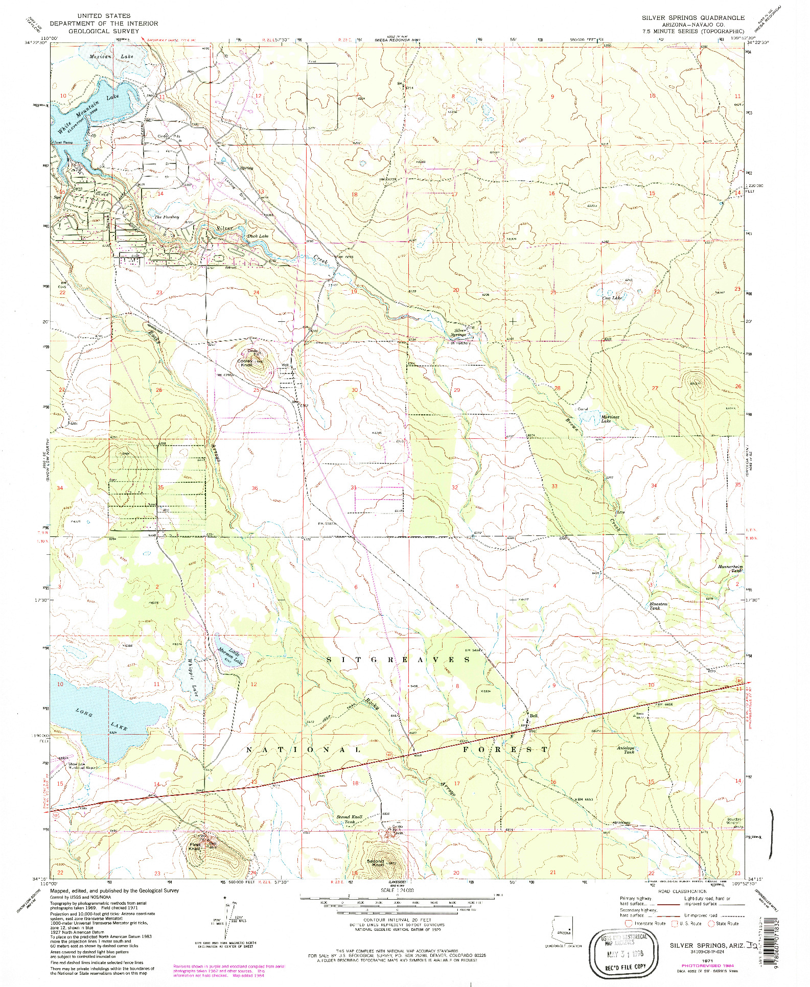 USGS 1:24000-SCALE QUADRANGLE FOR SILVER SPRINGS, AZ 1971