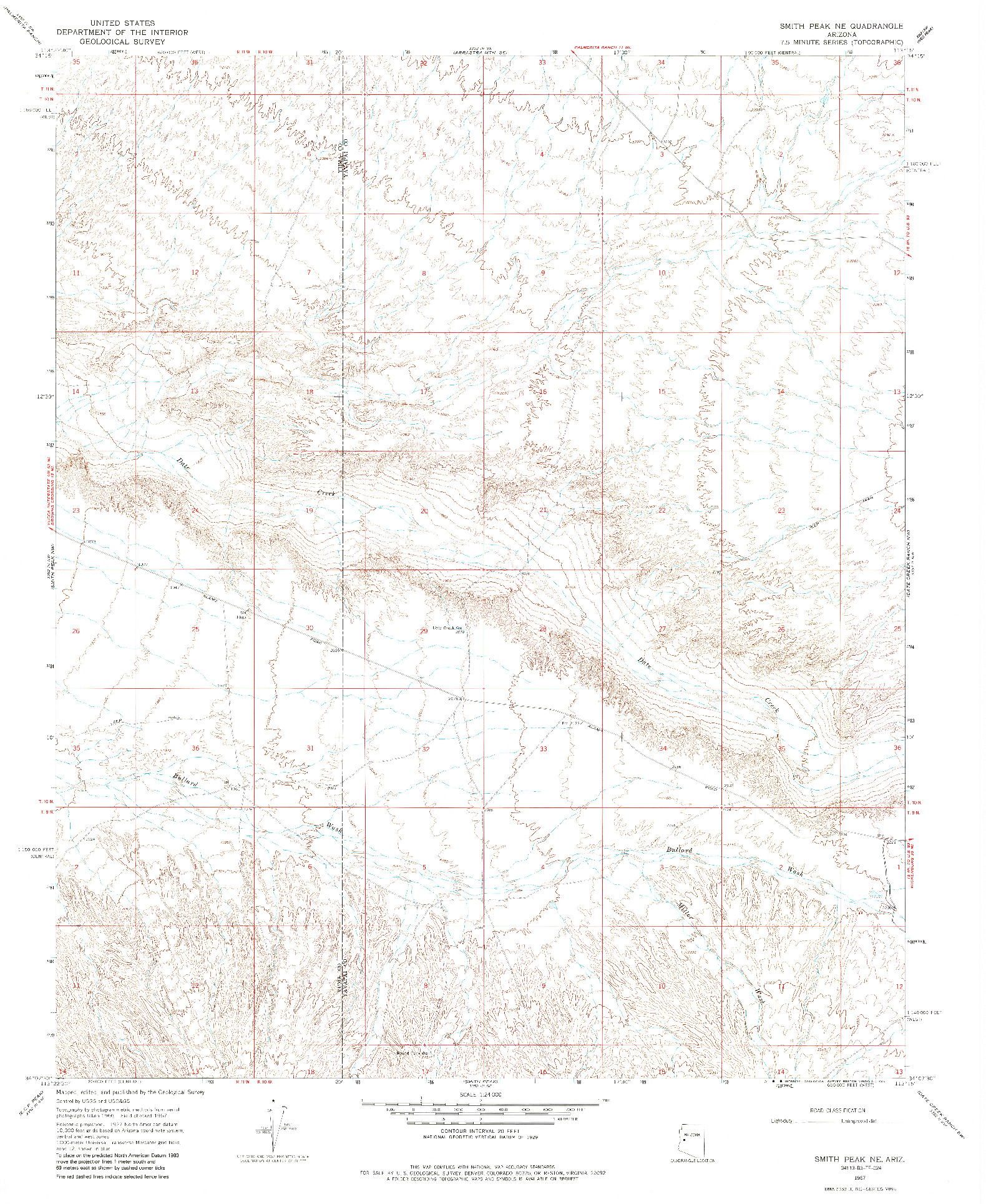 USGS 1:24000-SCALE QUADRANGLE FOR SMITH PEAK NE, AZ 1967