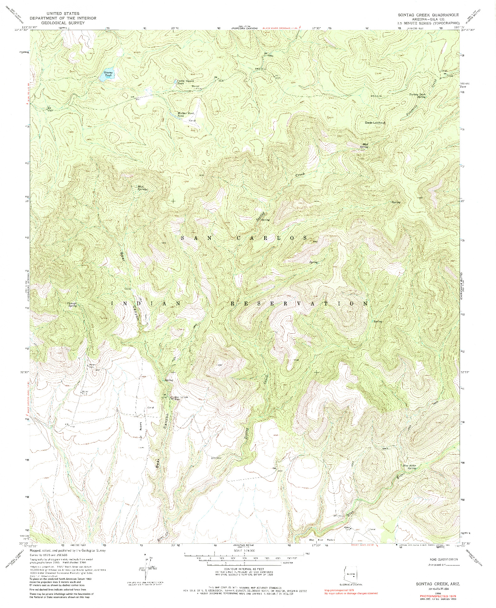 USGS 1:24000-SCALE QUADRANGLE FOR SONTAG CREEK, AZ 1966