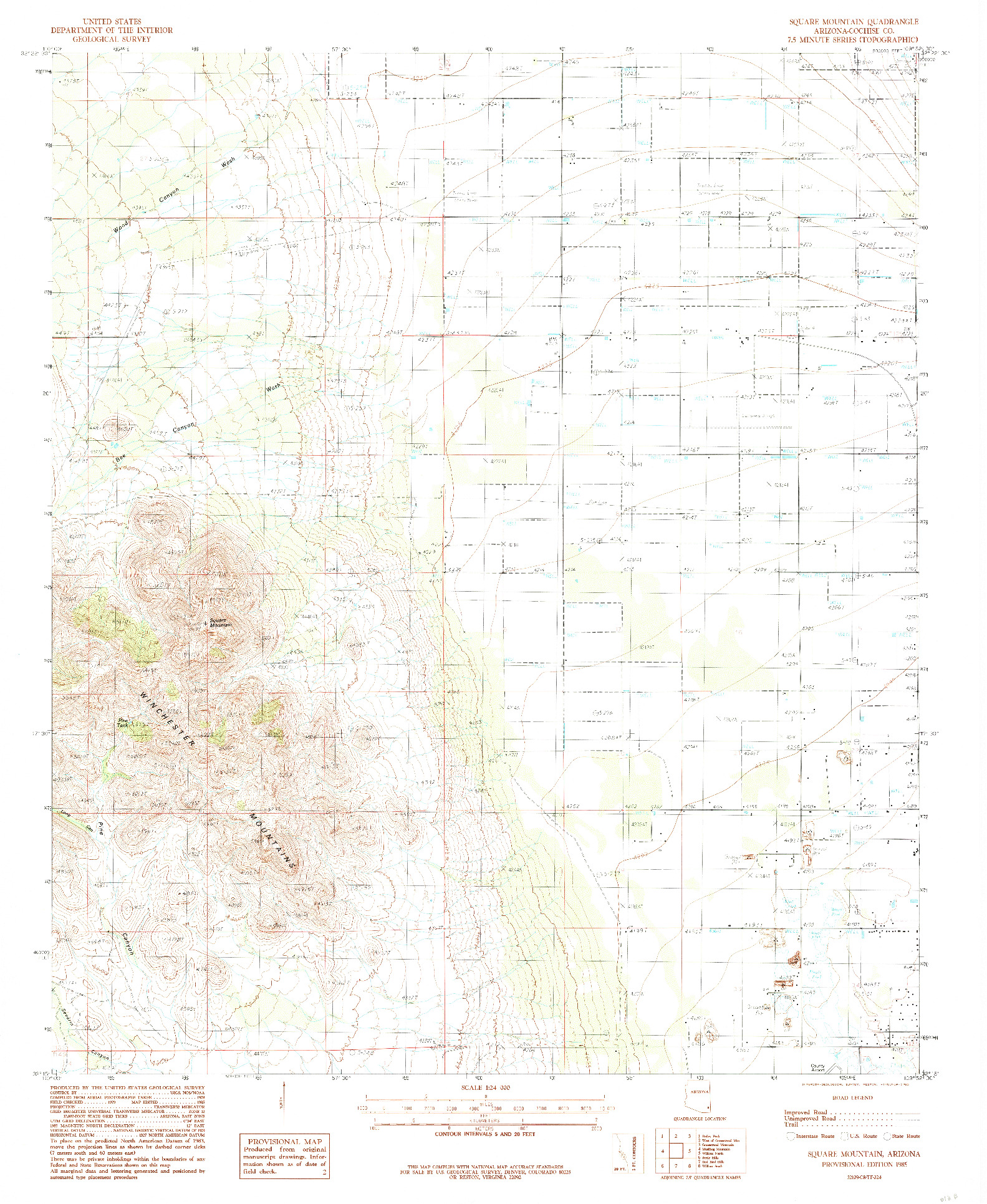 USGS 1:24000-SCALE QUADRANGLE FOR SQUARE MOUNTAIN, AZ 1985