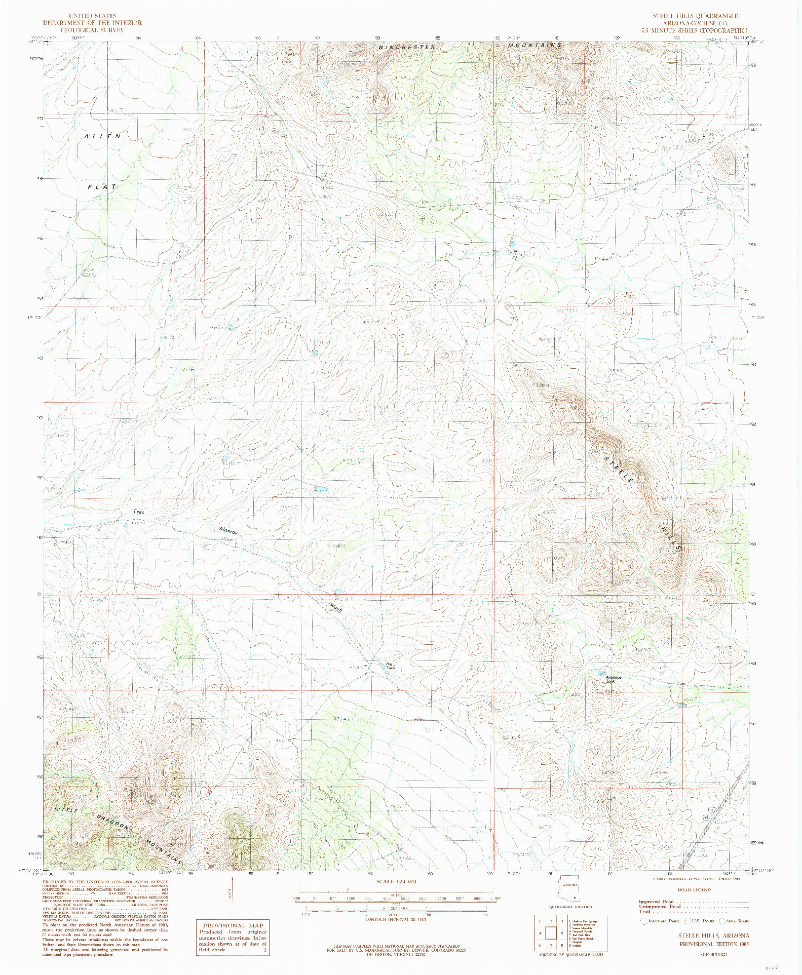 USGS 1:24000-SCALE QUADRANGLE FOR STEELE HILLS, AZ 1985