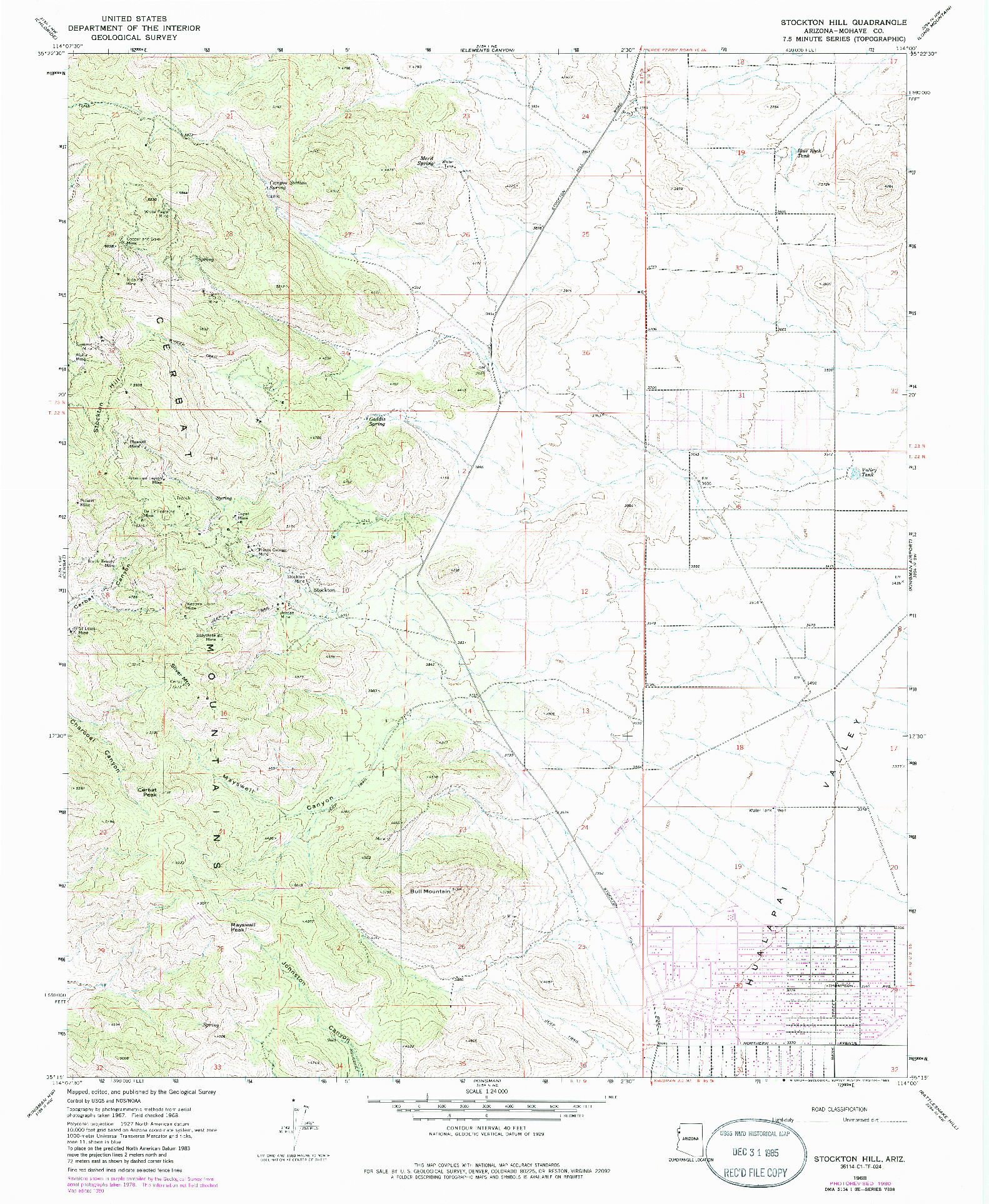 USGS 1:24000-SCALE QUADRANGLE FOR STOCKTON HILL, AZ 1968