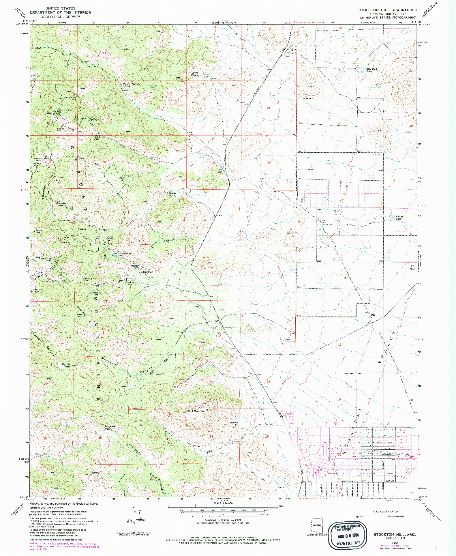USGS 1:24000-SCALE QUADRANGLE FOR STOCKTON HILL, AZ 1968