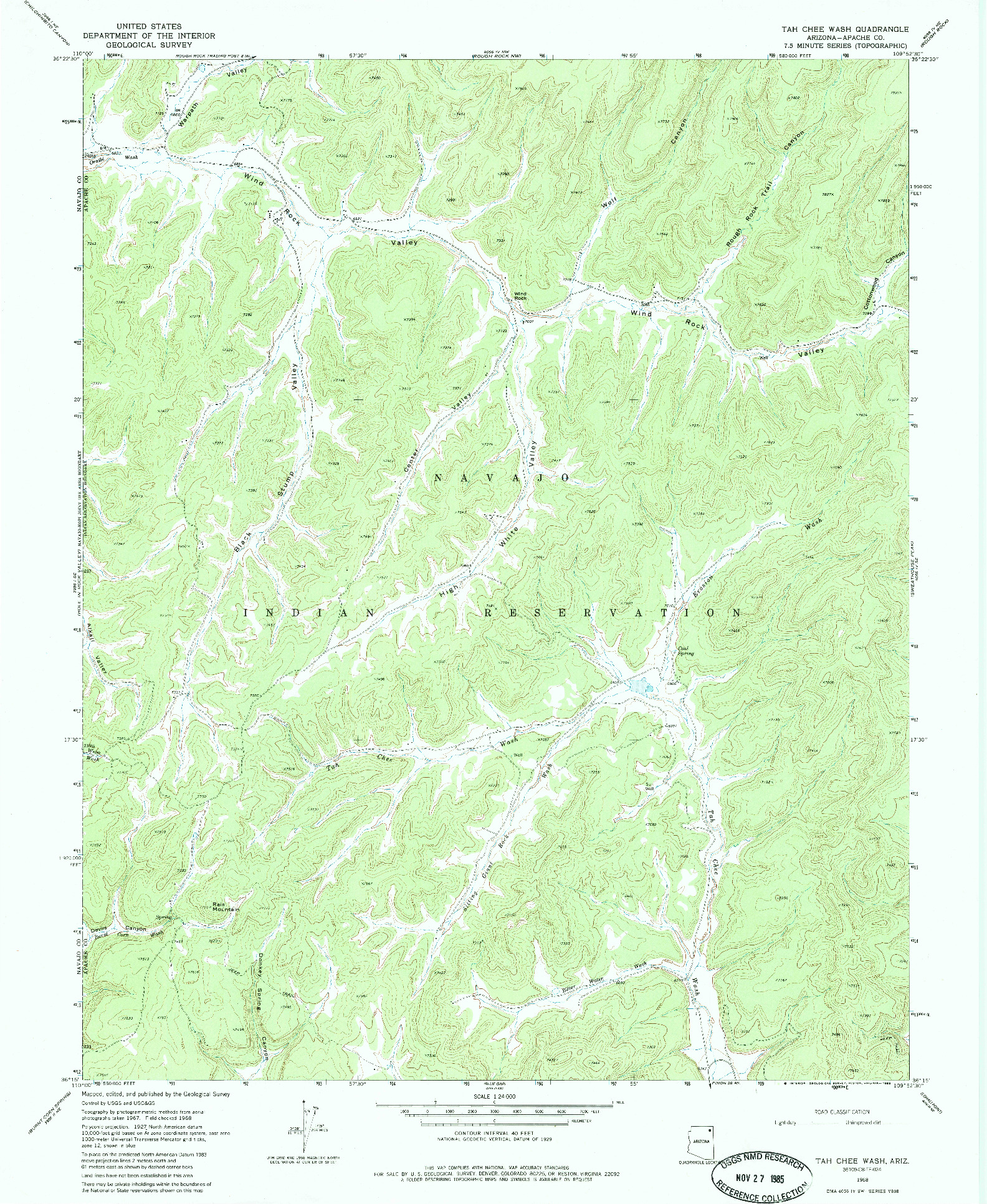 USGS 1:24000-SCALE QUADRANGLE FOR TAH CHEE WASH, AZ 1968