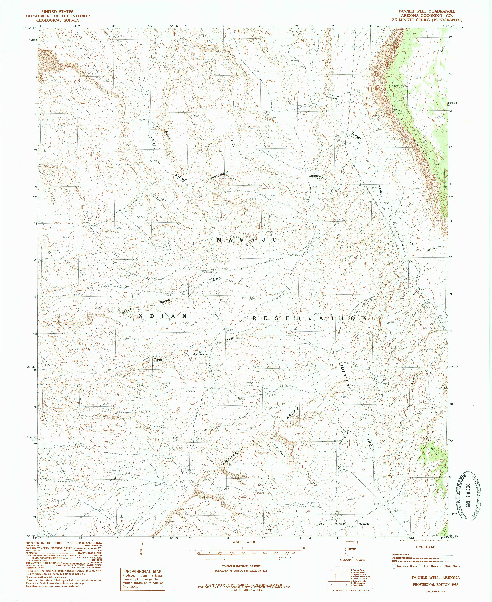USGS 1:24000-SCALE QUADRANGLE FOR TANNER WELL, AZ 1985