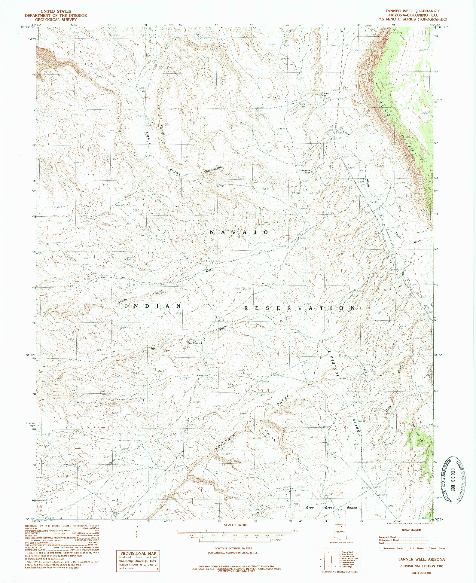 USGS 1:24000-SCALE QUADRANGLE FOR TANNER WELL, AZ 1985