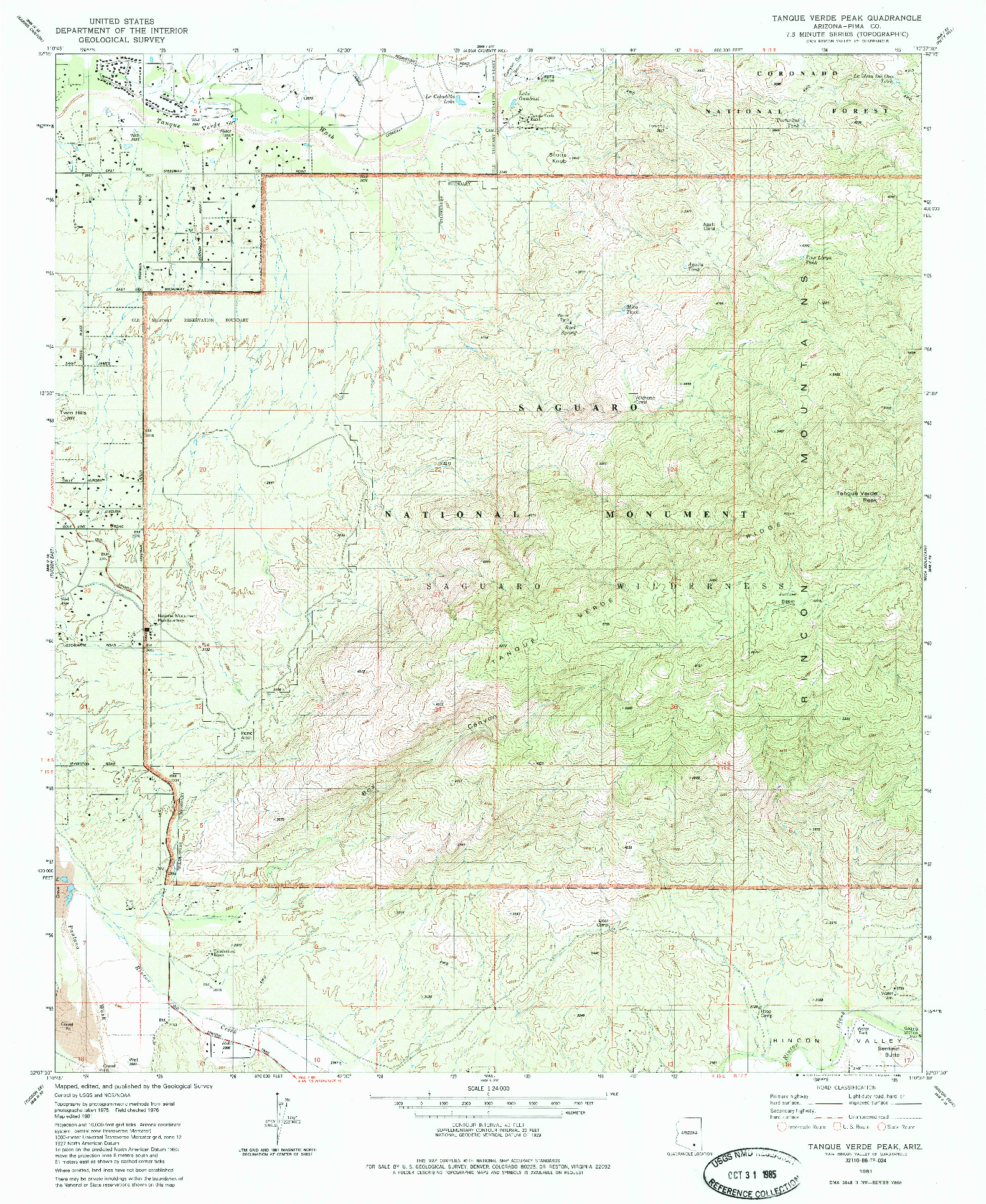 USGS 1:24000-SCALE QUADRANGLE FOR TANQUE VERDE PEAK, AZ 1981